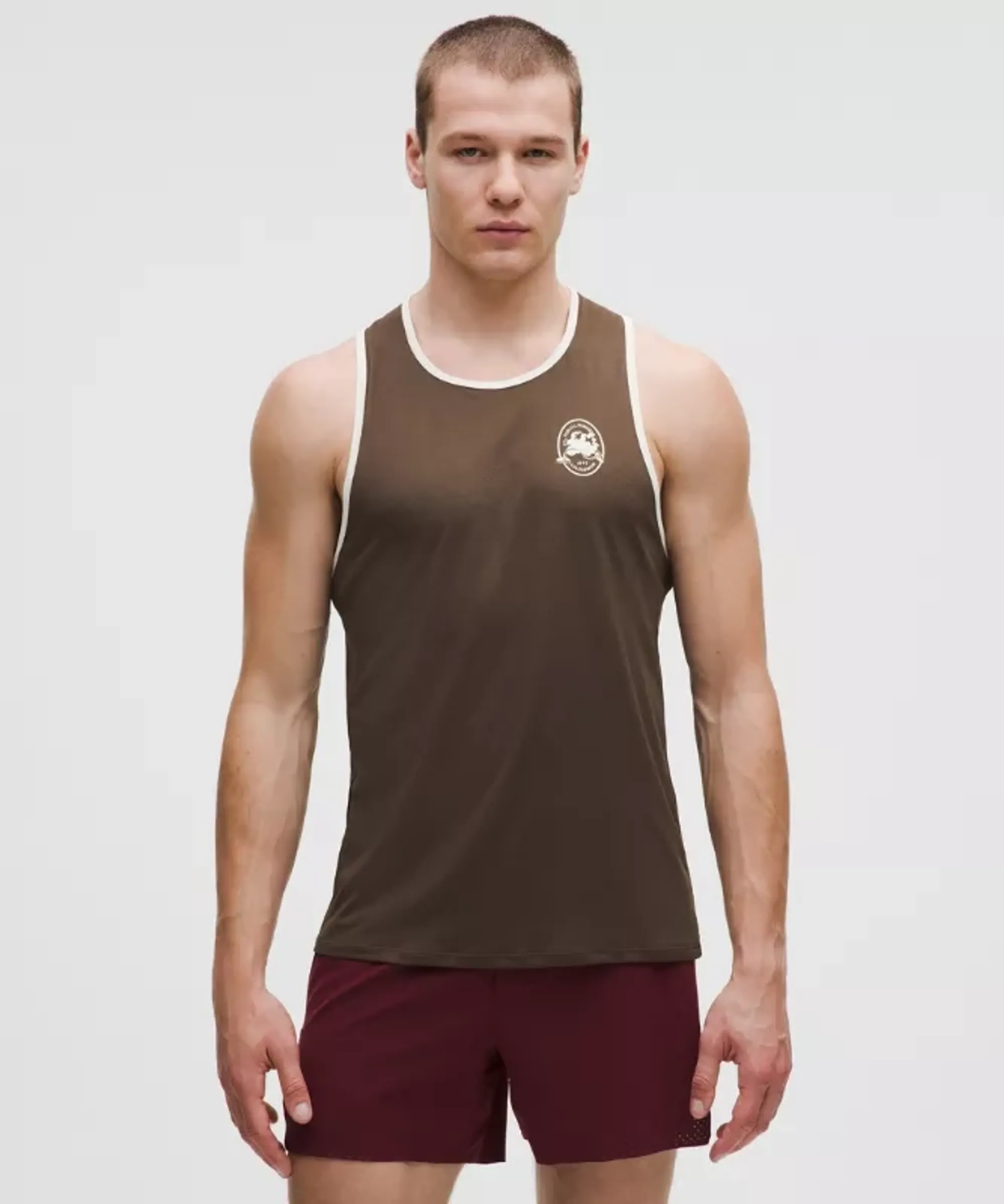 lululemon – Men's Fast and Free Perforated Stripe Tank Top Run Crew 1998 – Color Brown – Size 2XL