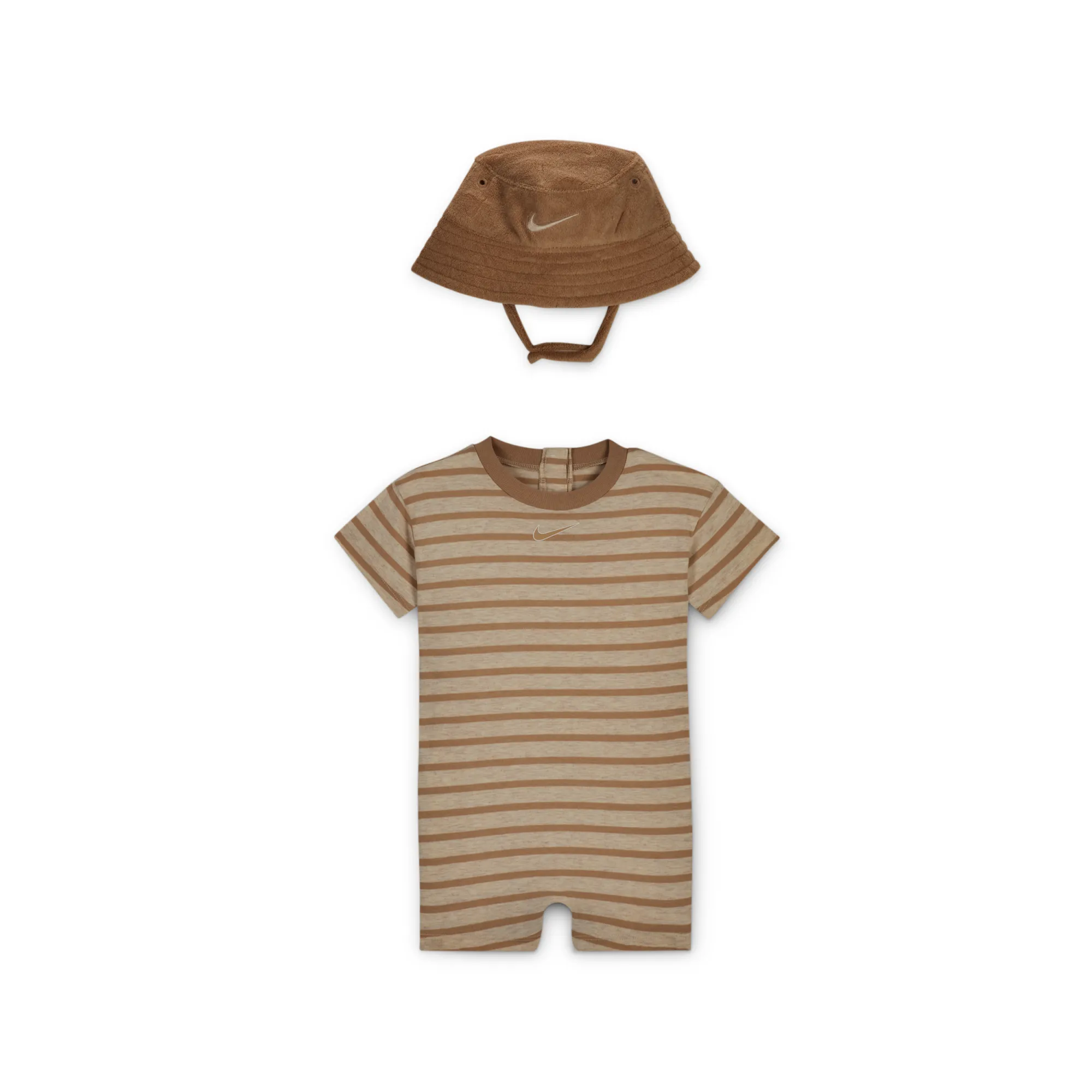Nike Baby Short Sleeve Romper with Bucket Hat - Brown