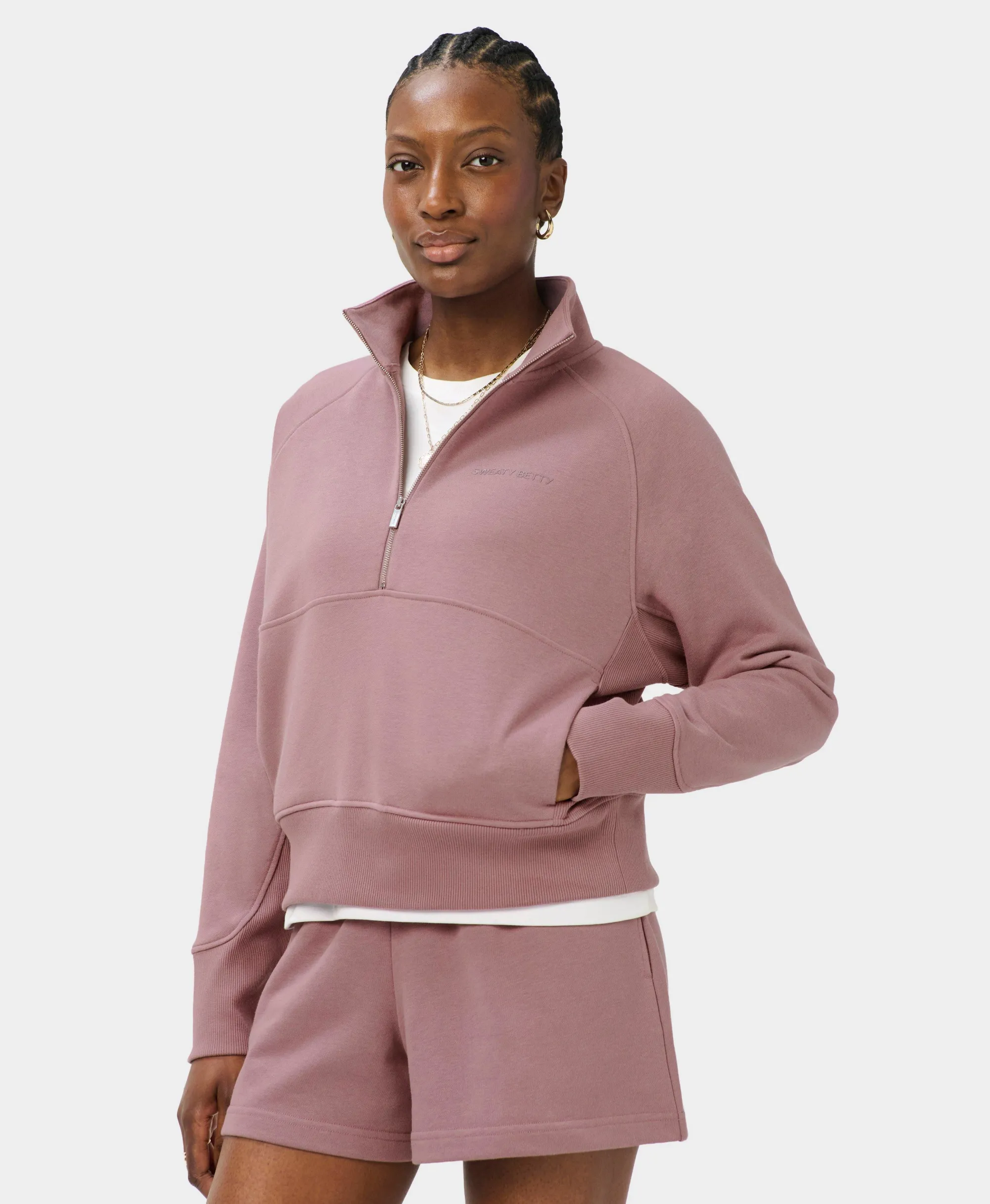 Sweaty Betty Revive Rib Mix Half Zip Sweatshirt, Purple, Women's XXL