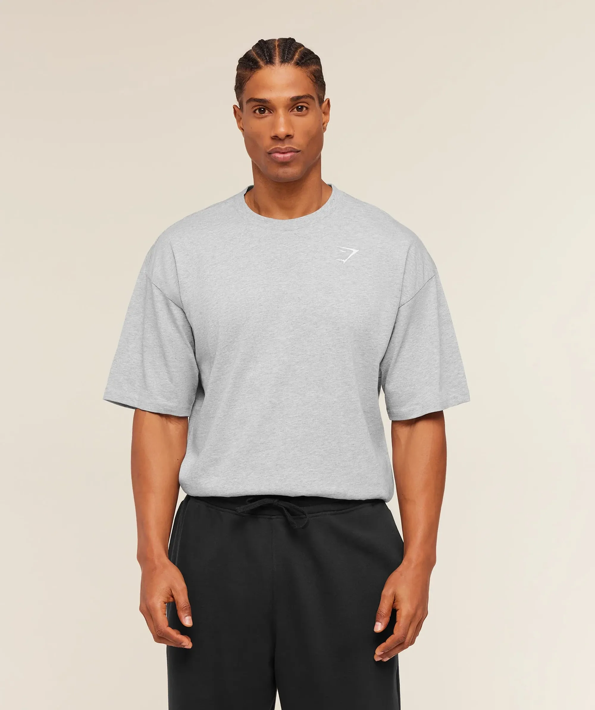 Gymshark Crest Oversized T-Shirt - Light Grey Core Marl