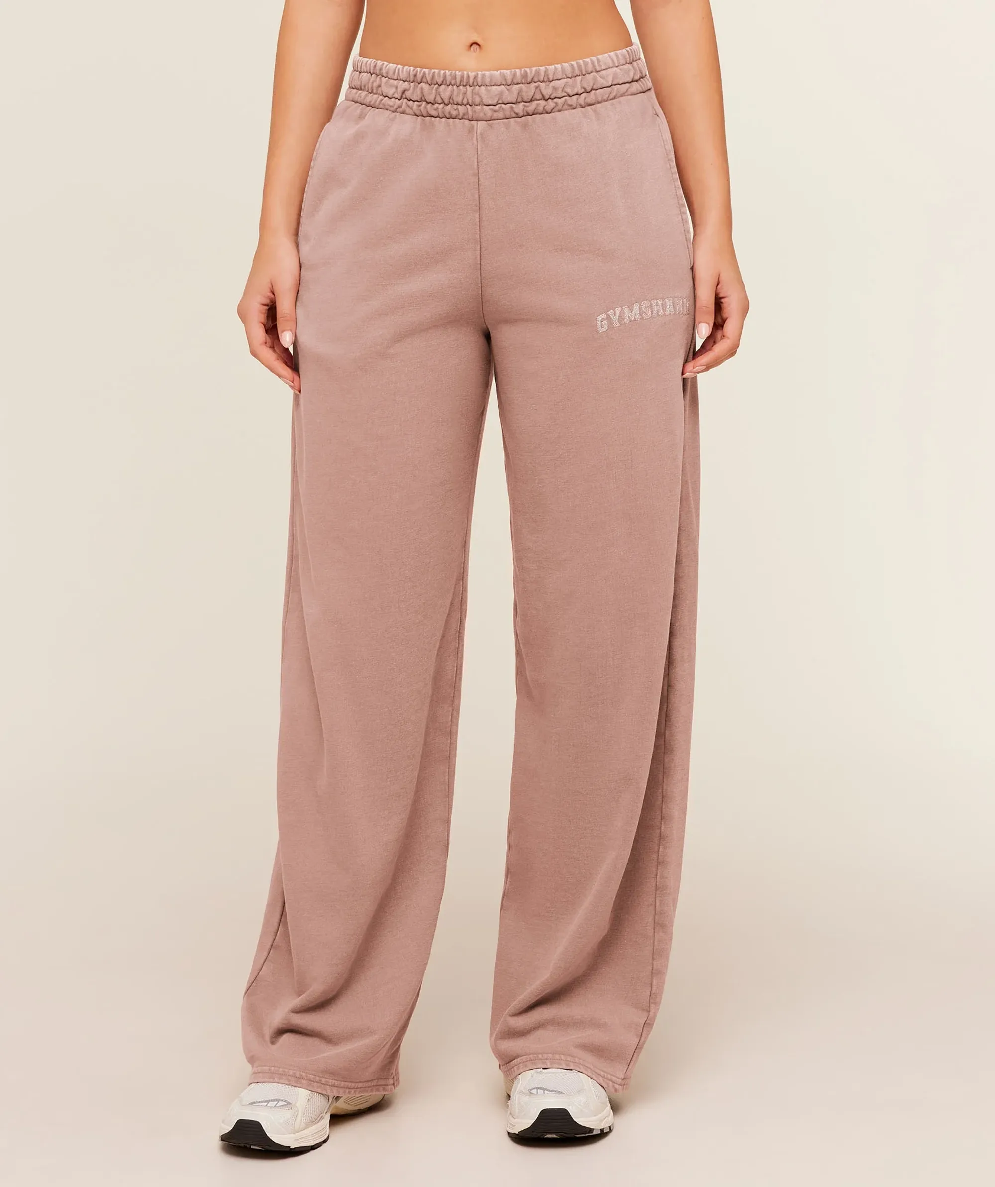 Gymshark Chainstitch Graphic Wide Leg Joggers - Chestnut Pink/Wash