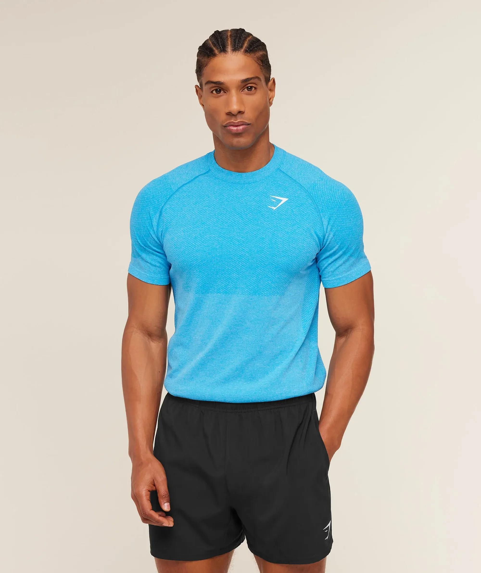 Gymshark Vital Seamless T-Shirt - White/Brand Blue