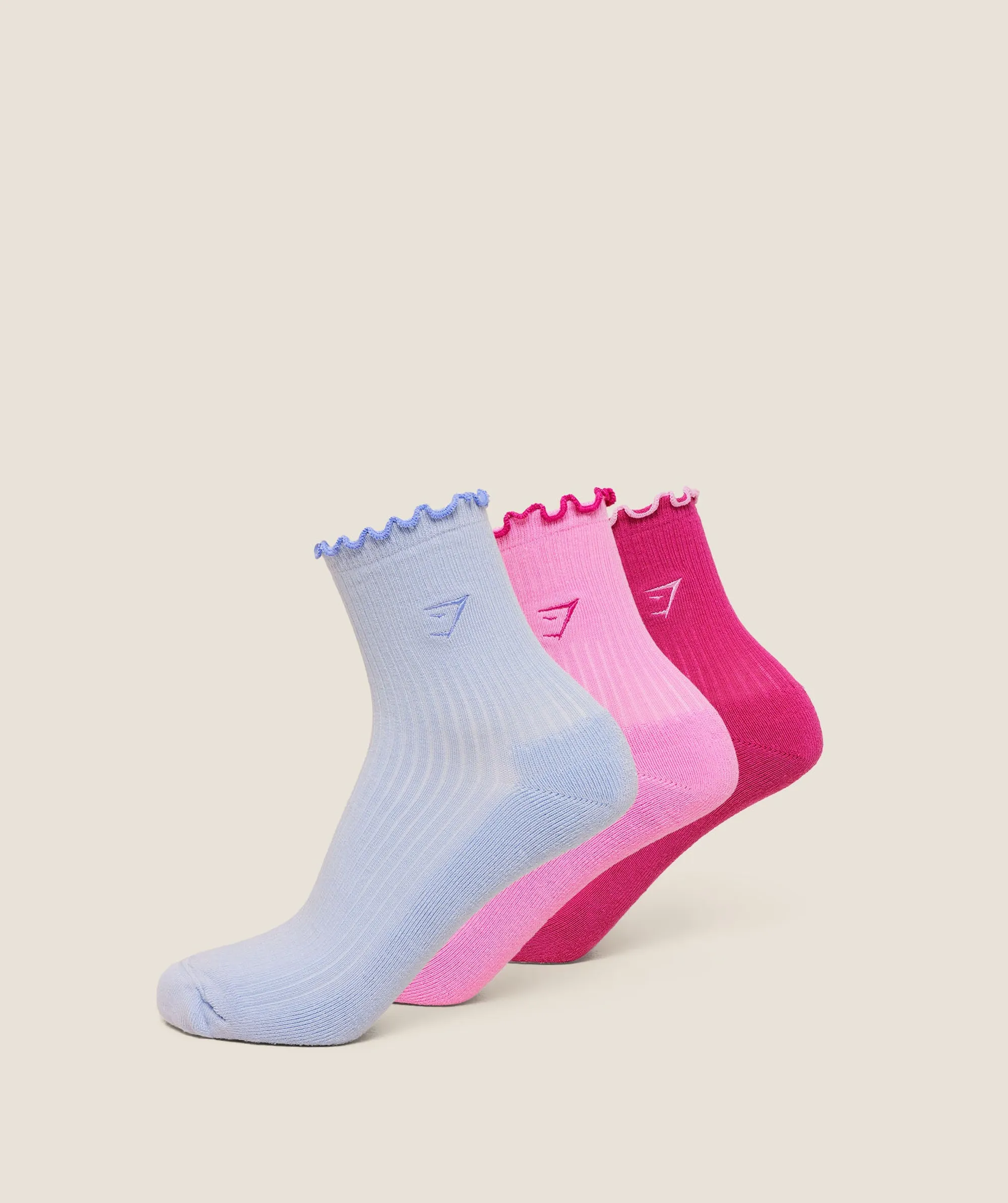 Gymshark Midi Frill Socks 3pk - Chilled Blue/Focus Pink/Super-Set Pink