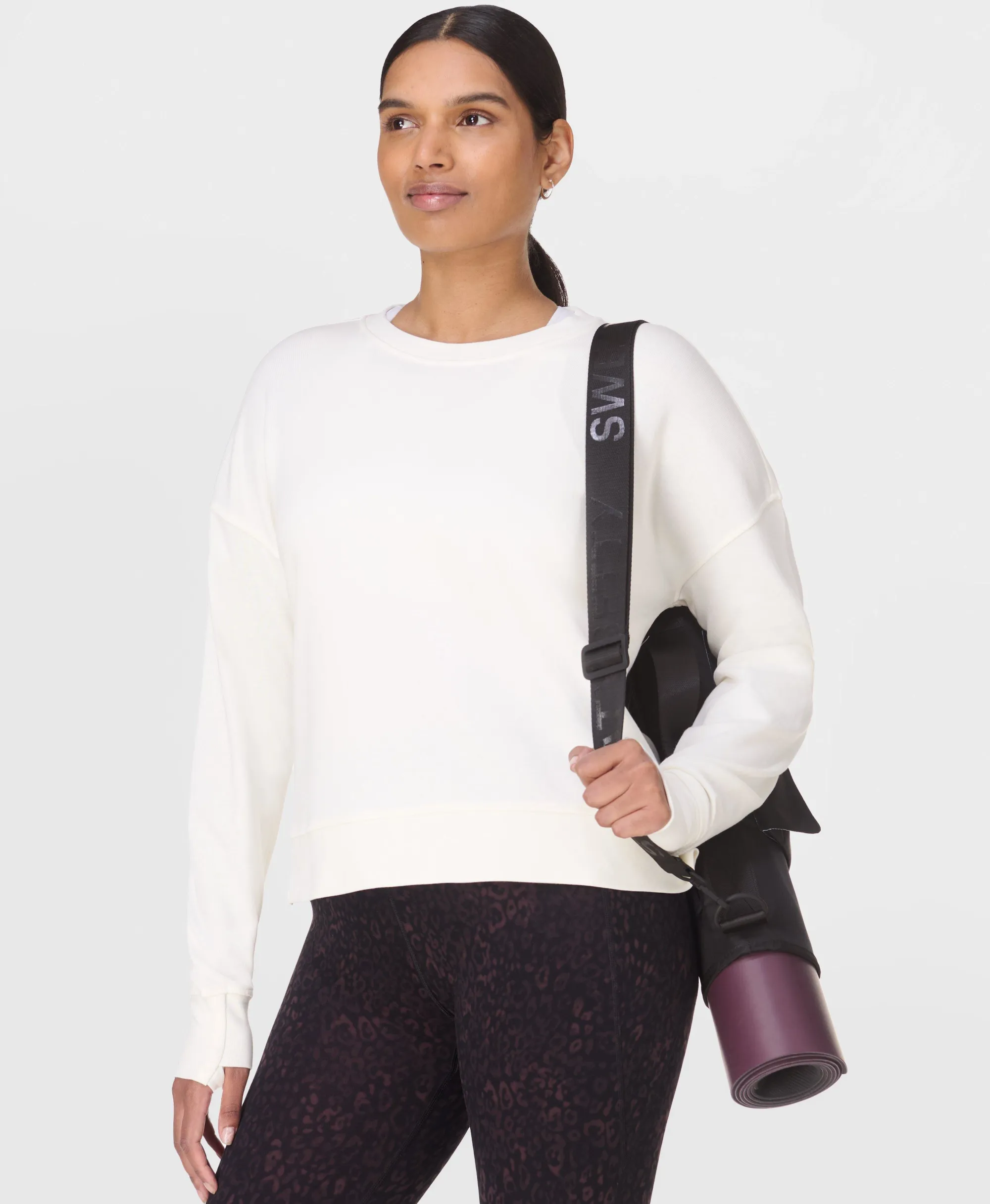 Sweaty Betty After Class Crop Sweatshirt, White, Women's S