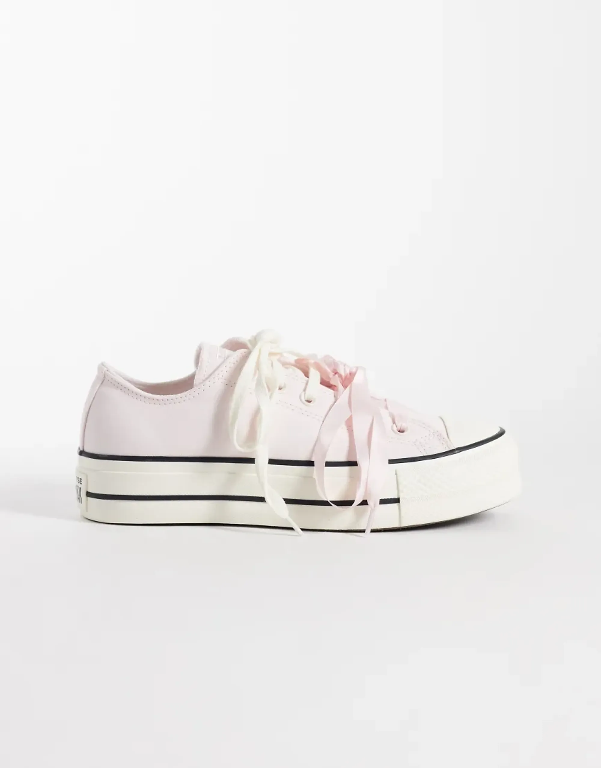 Converse Chuck Taylor All Star Lift Ox Platform Satin Trainers In Light Pink With Ribbon Laces