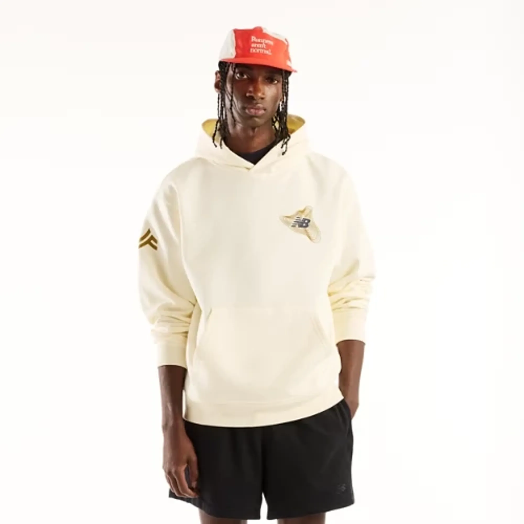 New Balance Men's Marathon du Mont Blanc Graphic Hoodie in Beige Cotton Fleece