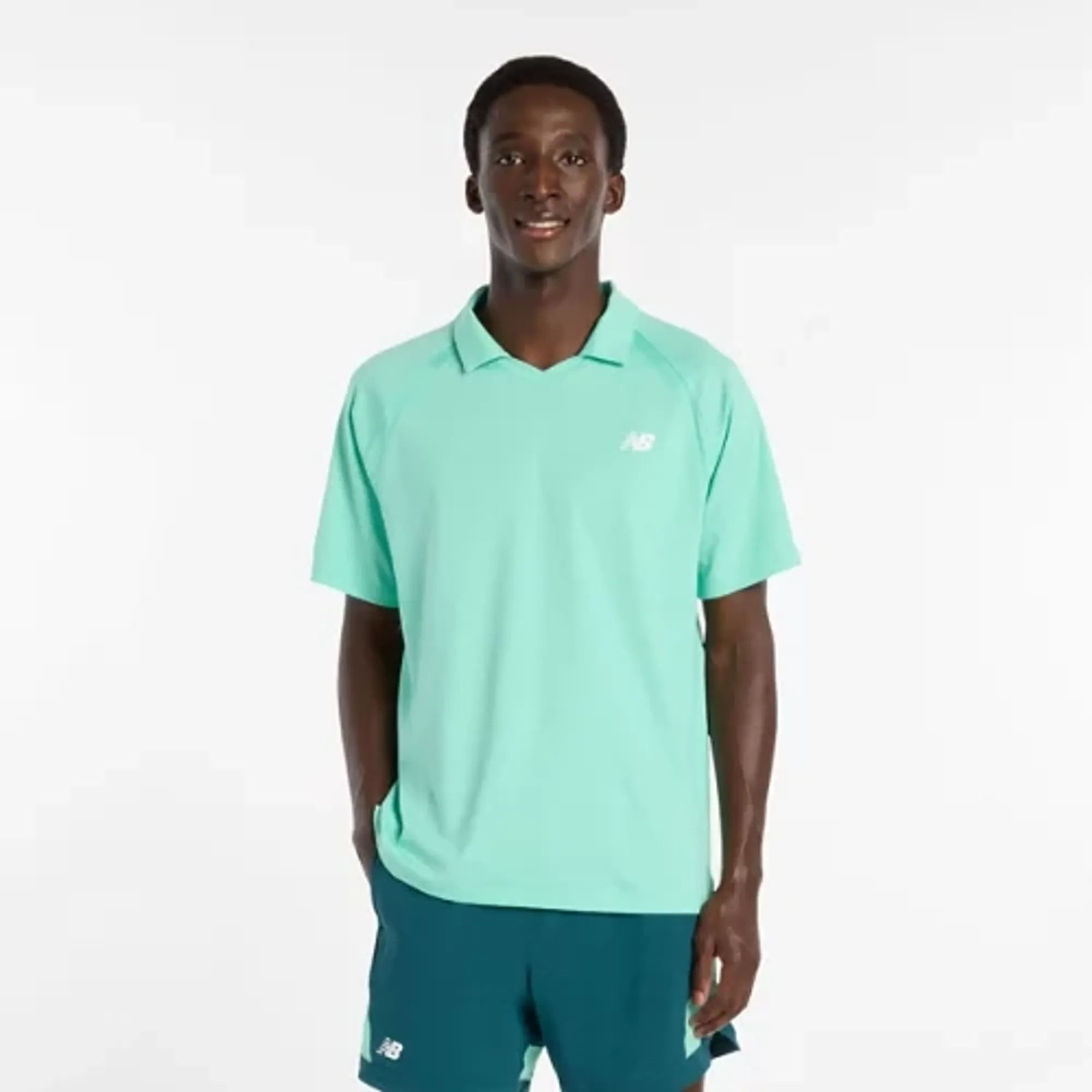 New Balance Men's Tournament Polo in Green/White Poly Knit