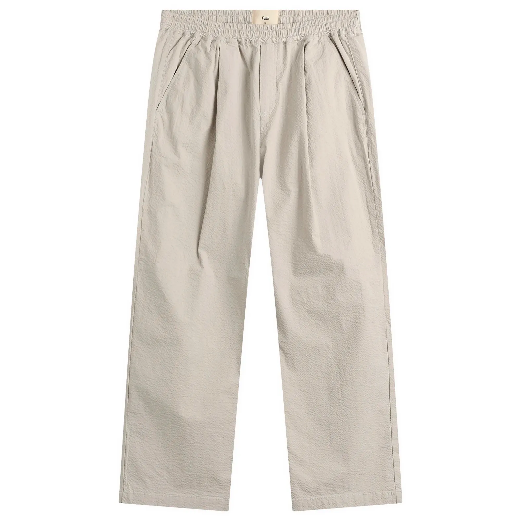 Folk Men's Drawcord Loose Trouser Light Grey Seersucker