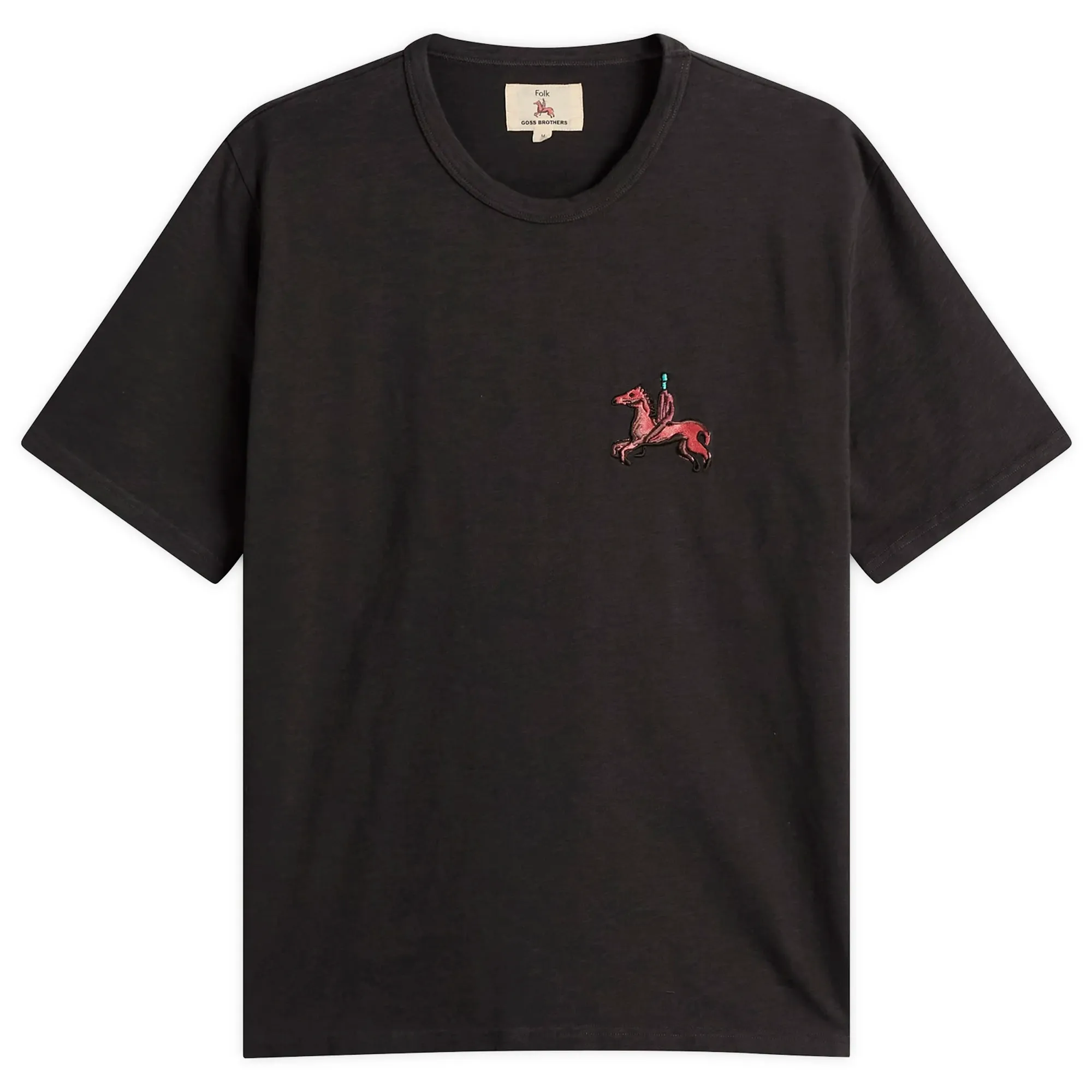 Folk Men's Slub Embroidery T-Shirt Ecru Black Carousel