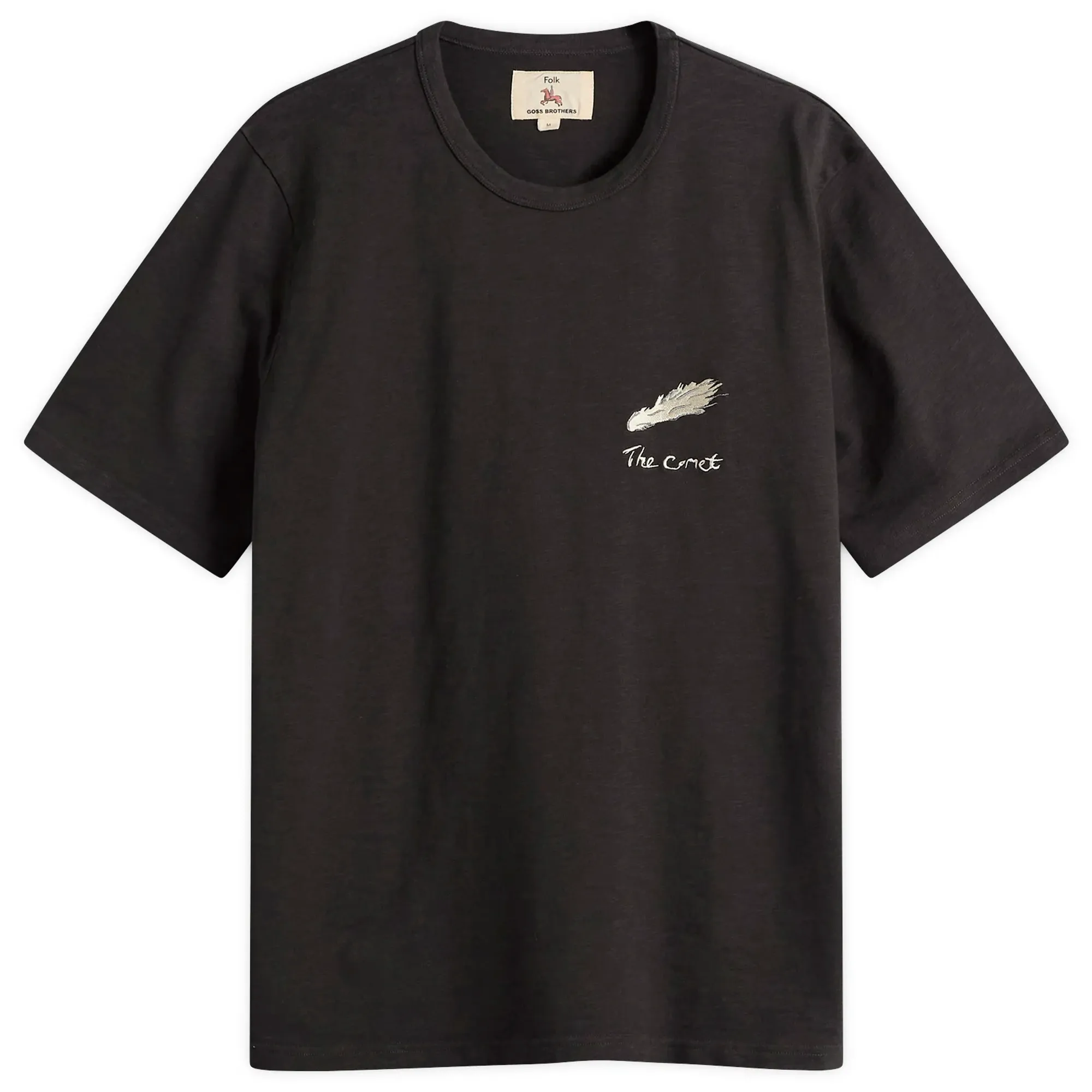 Folk Men's Slub Embroidery T-Shirt Ecru Black Comet