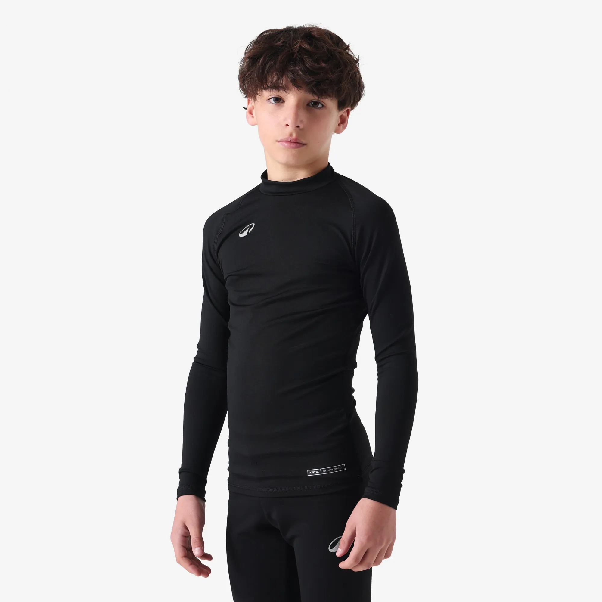 Kids Football Long-Sleeved Thermal Base Layer Top Keepcomfort 100 - Black