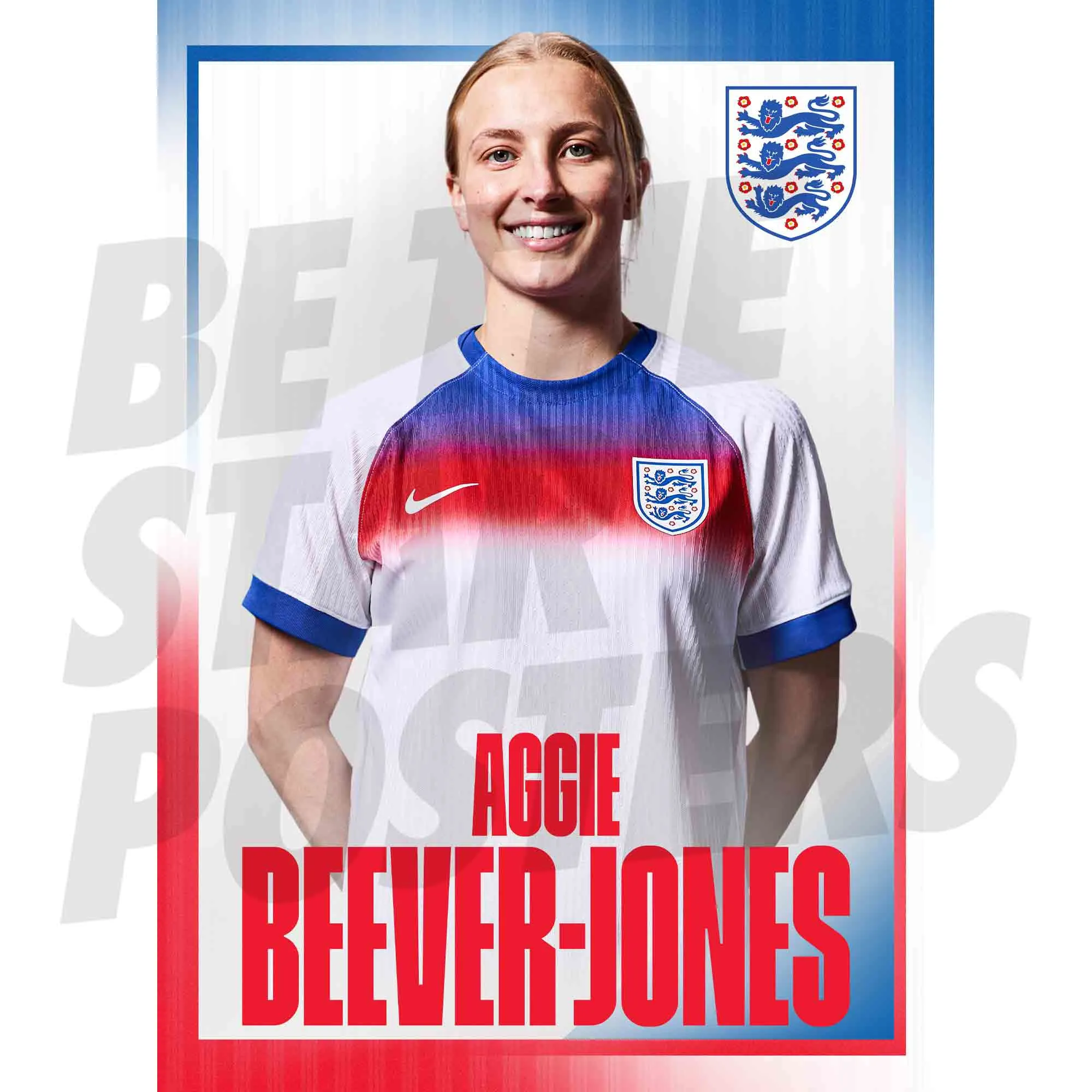 England Lionesses Aggie Beever-Jones 25/26 Home Headshot A3 Poster