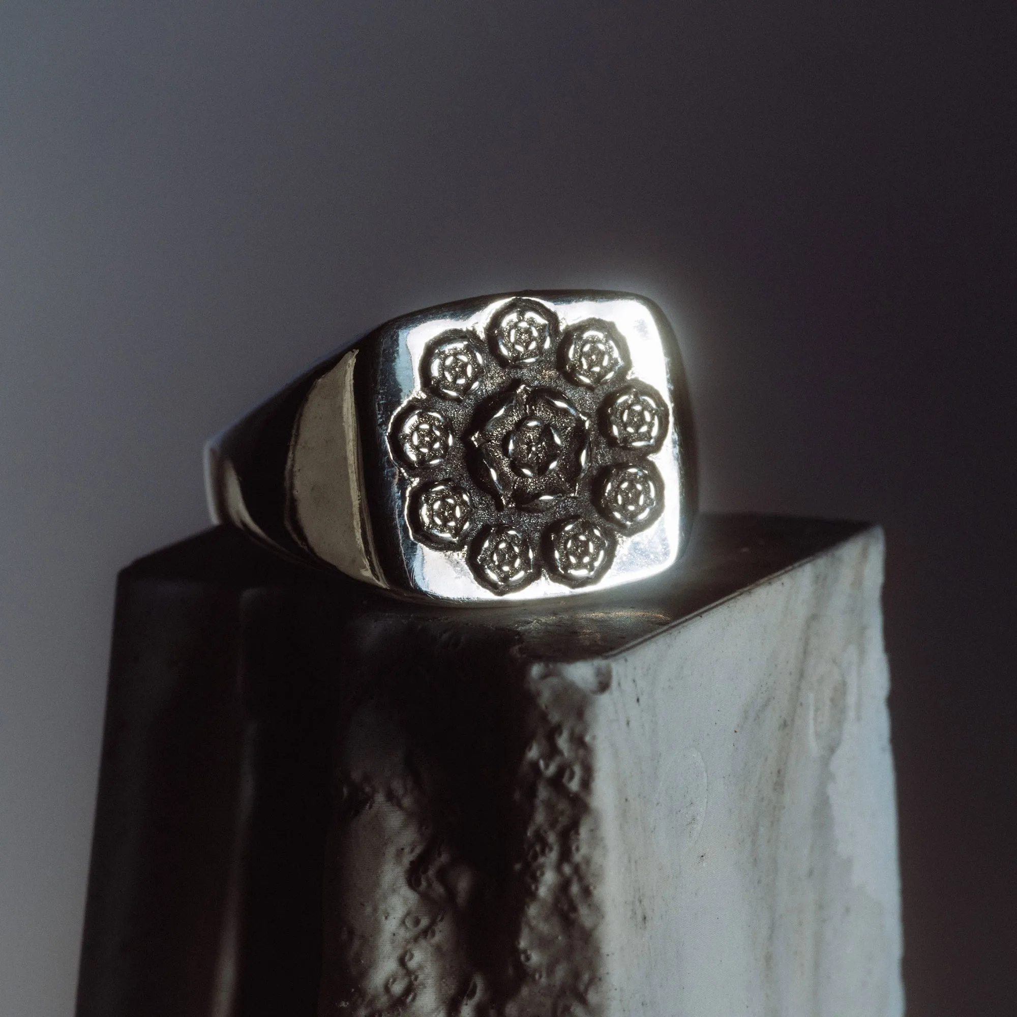 England X Bazanetti Ten Roses Signet Ring - Sterling Silver