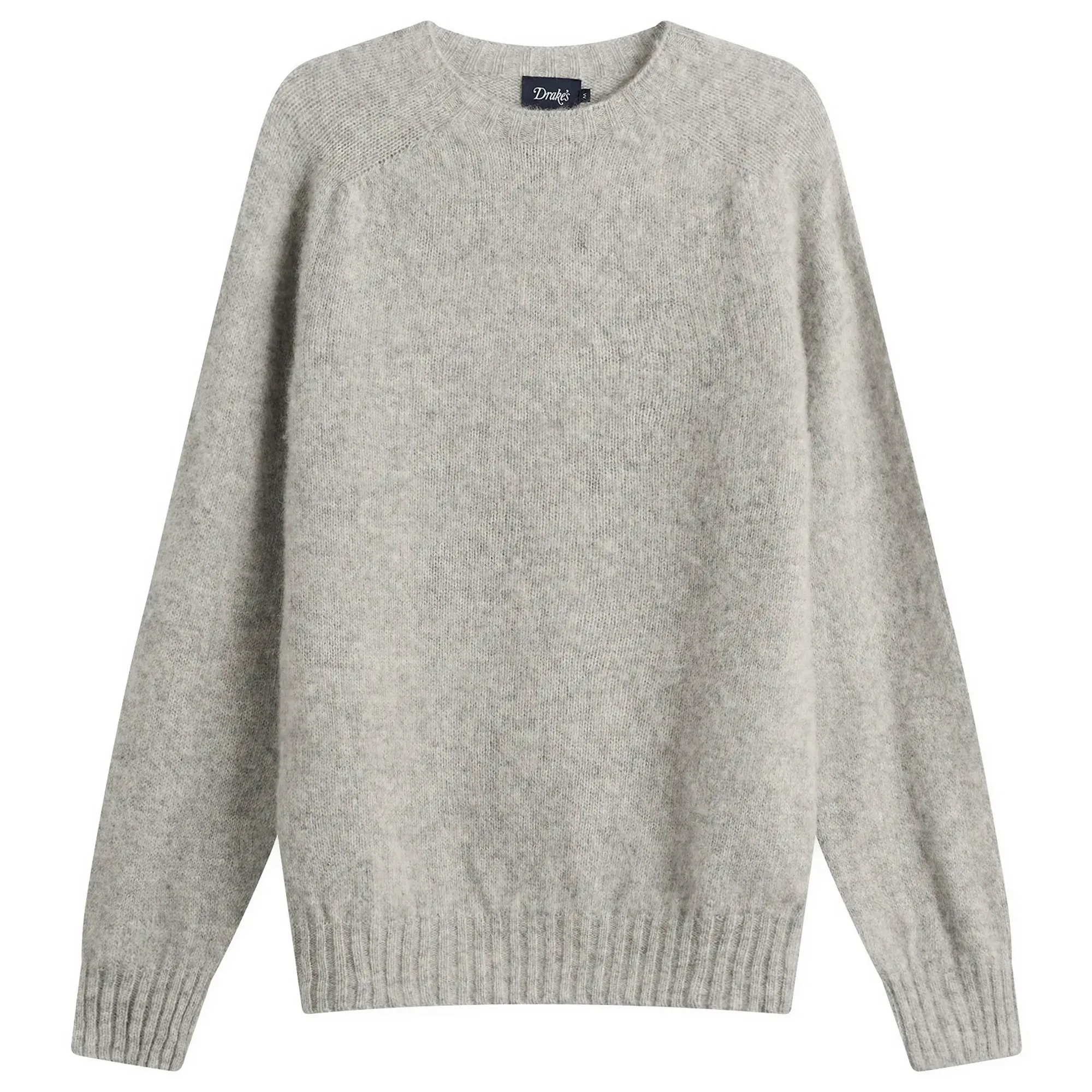 Drake's Men's Brushed Shetland Crew Neck Jumper Silver Grey