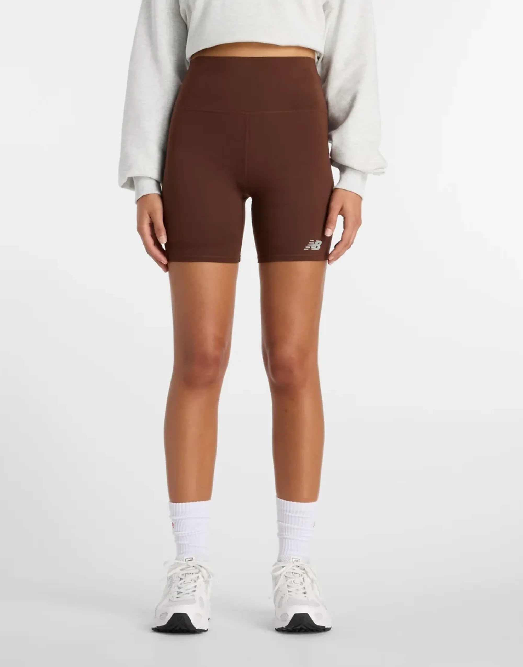 New Balance Harmony High Rise 6 Inch Shorts In Dark Brown
