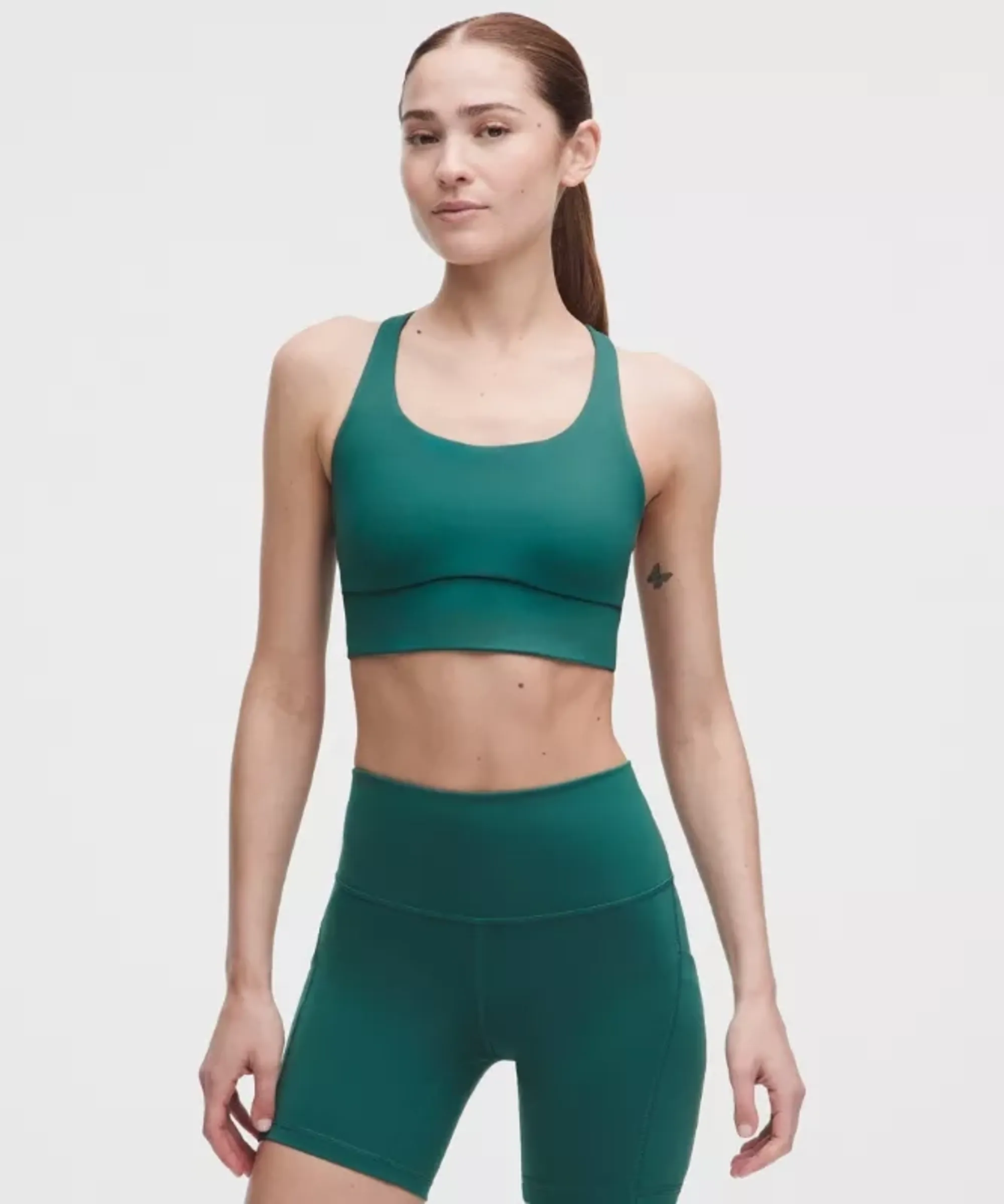 lululemon – Women's Energy Longline Sports Bra Medium Support, B-D Cups Evolve – Color Green – Size Large