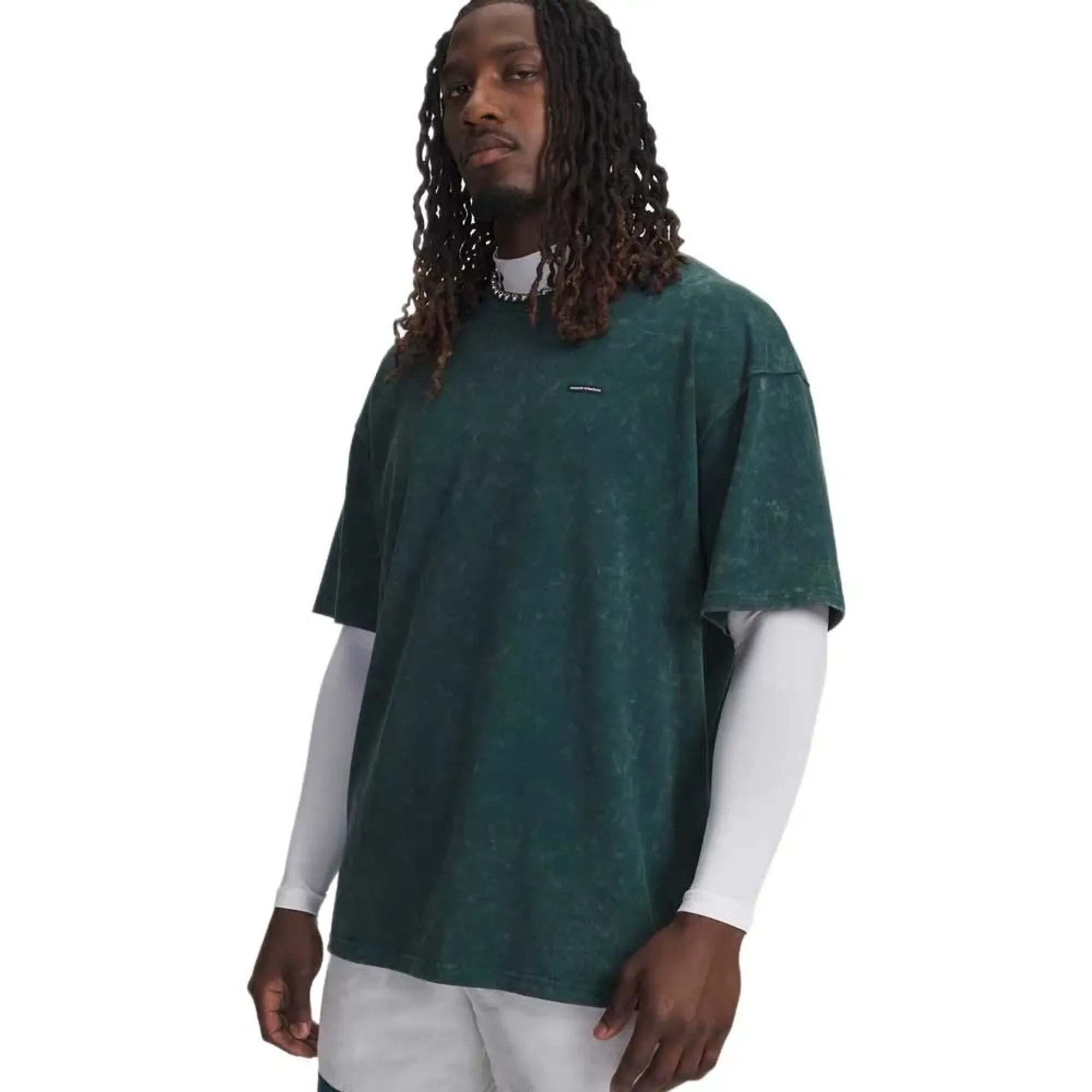 Under Armour  Heavyweight Logo Wash Men's Oversized Short Sleeve Arden Green / White L