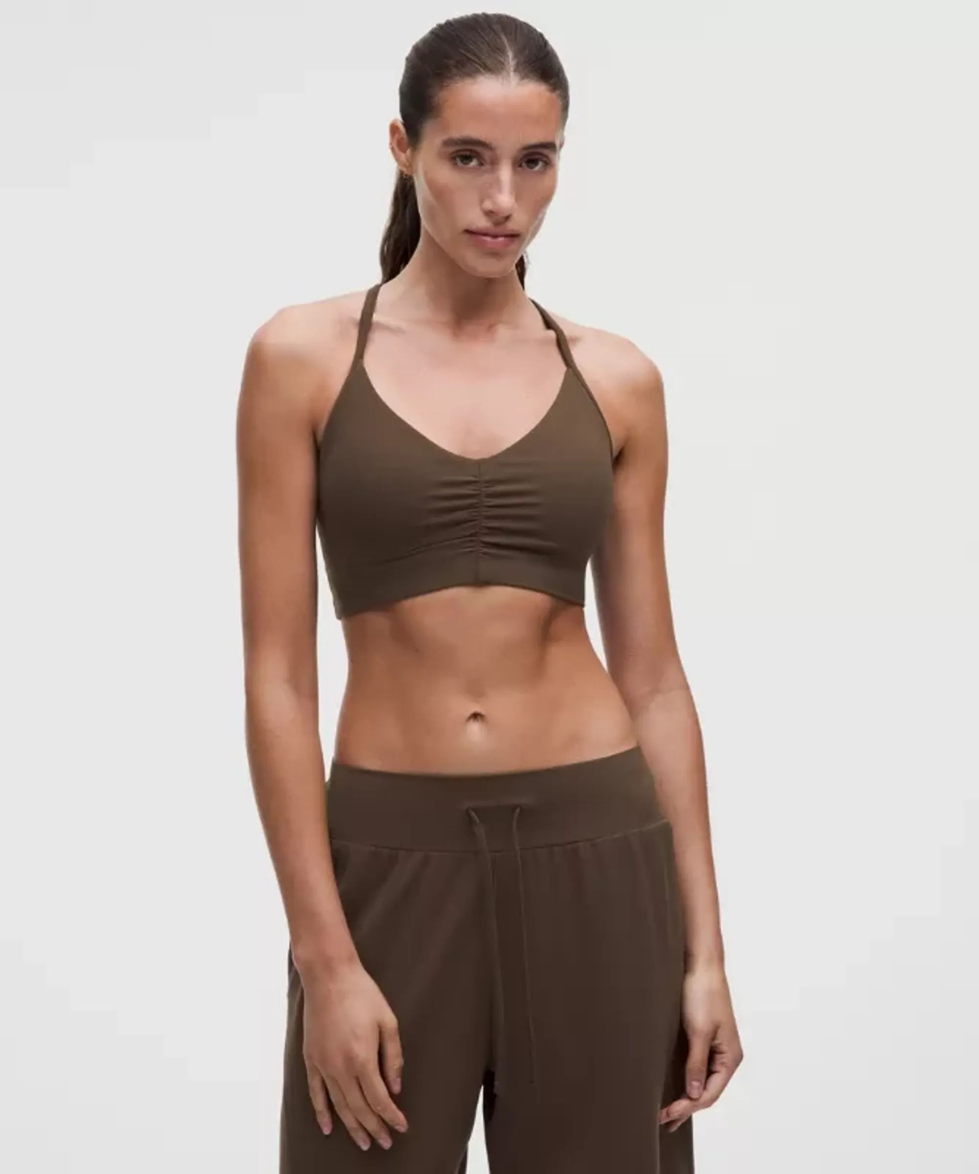 lululemon – Women's Flow Y Ruched Sports Bra Light Support, B/C Cup – Color Brown – Size Small