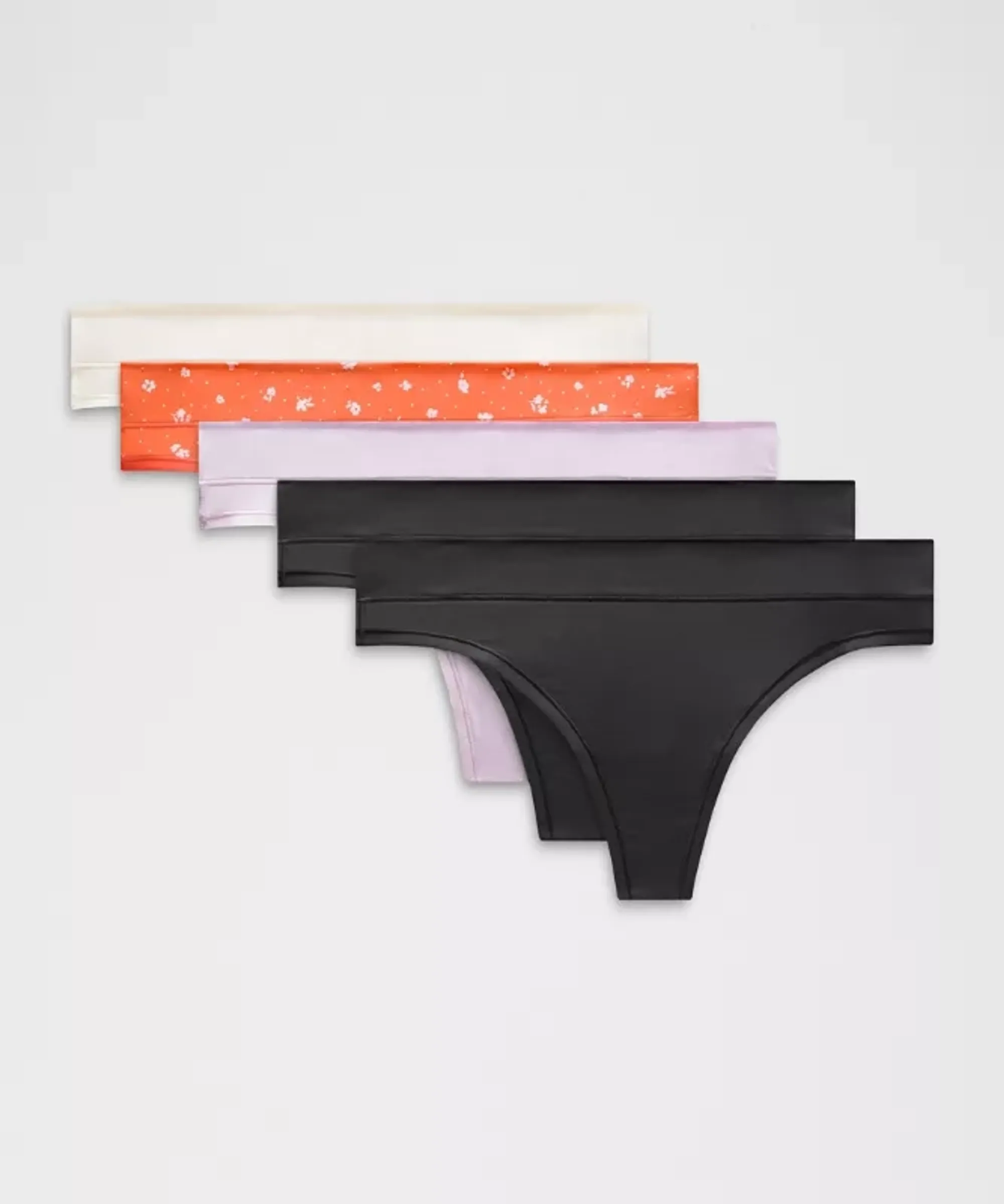 lululemon – Women's UnderEase Mid-Rise Thong Underwear 5 Pack – Color Black/White/Purple – Size Large