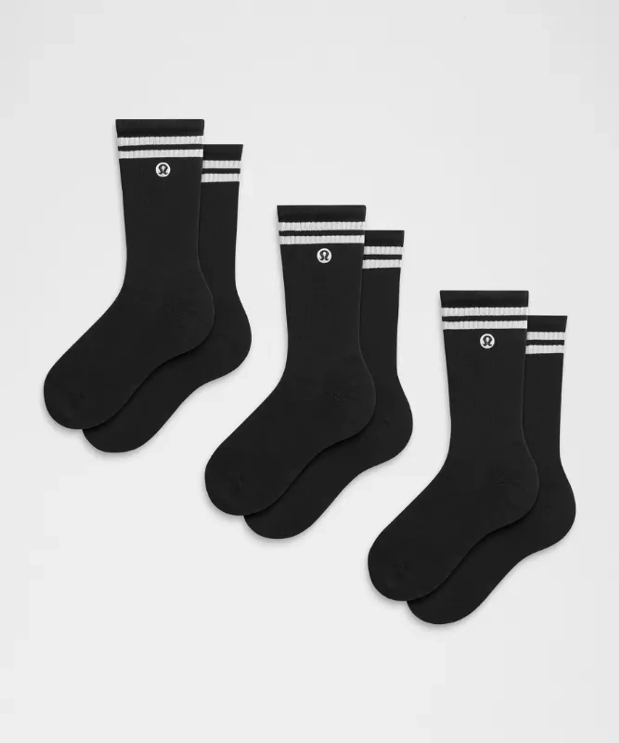lululemon – Daily Essential Crew Socks 3 Pack Stripe – Color Black/White – Size Small