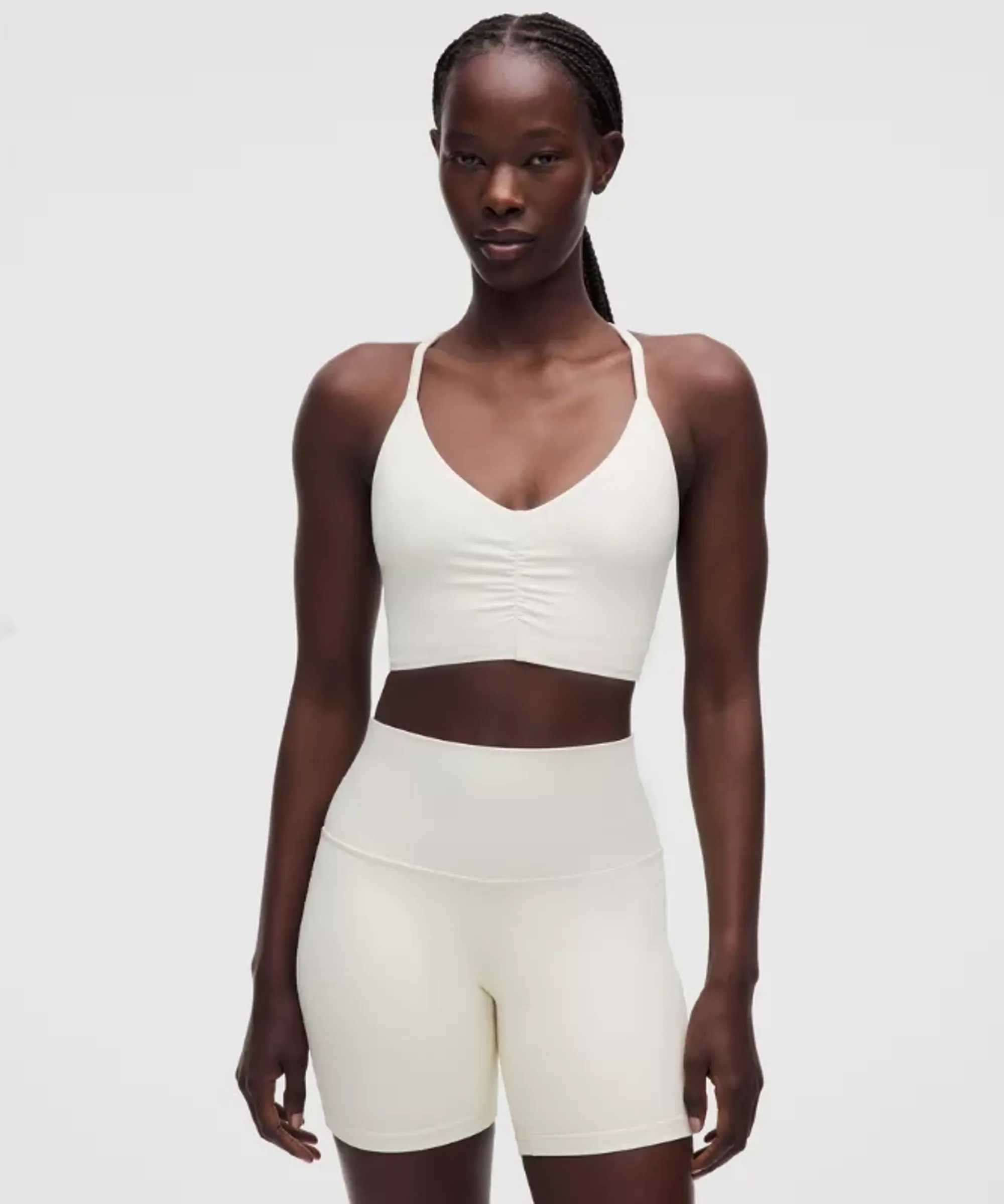 lululemon – Women's Flow Y Ruched Sports Bra Light Support, B/C Cup – Color White – Size Large