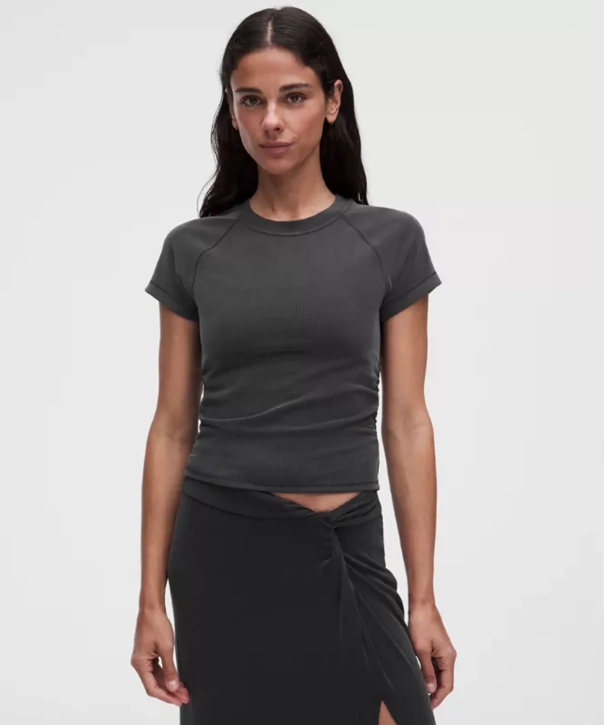 lululemon – Women's Micro-Rib Drapey Softstreme Baby Tee – Color Black – Size Small