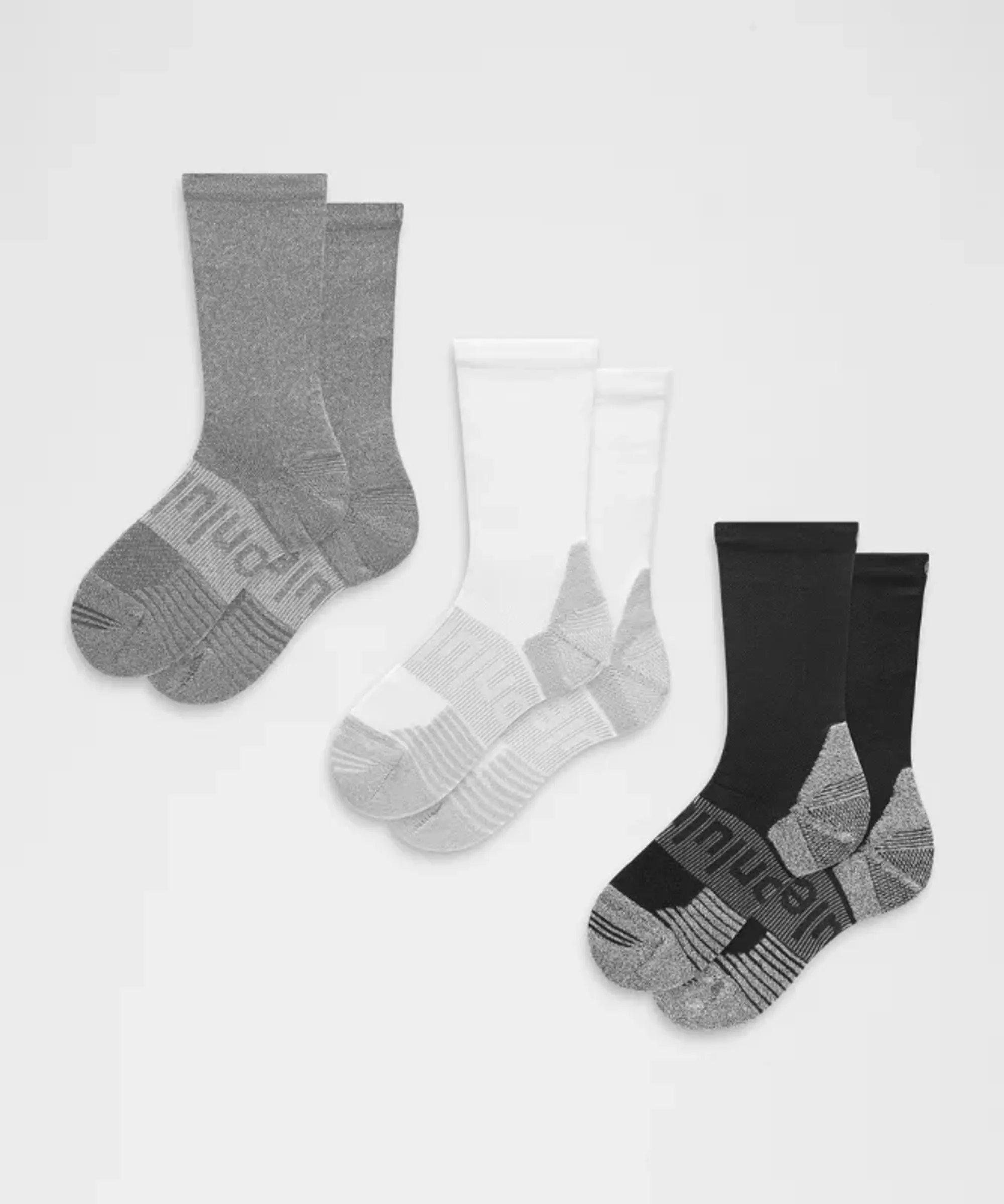 lululemon – Power Stride Cushion Crew Socks 3 Pack – Color White/Grey/Black – Size XL