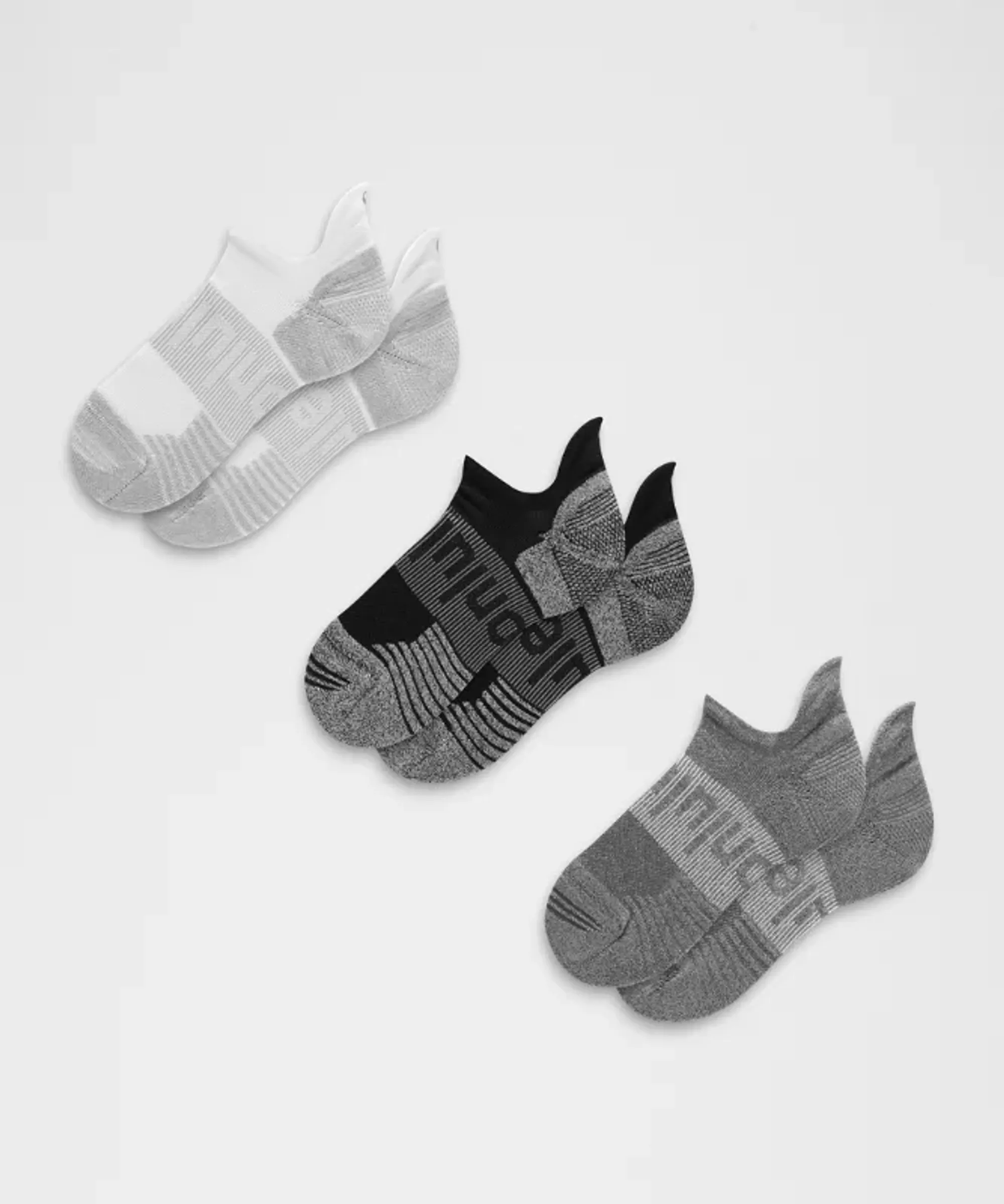 lululemon – Power Stride Cushion Tab Socks 3 Pack – Color White/Grey/Black – Size Large