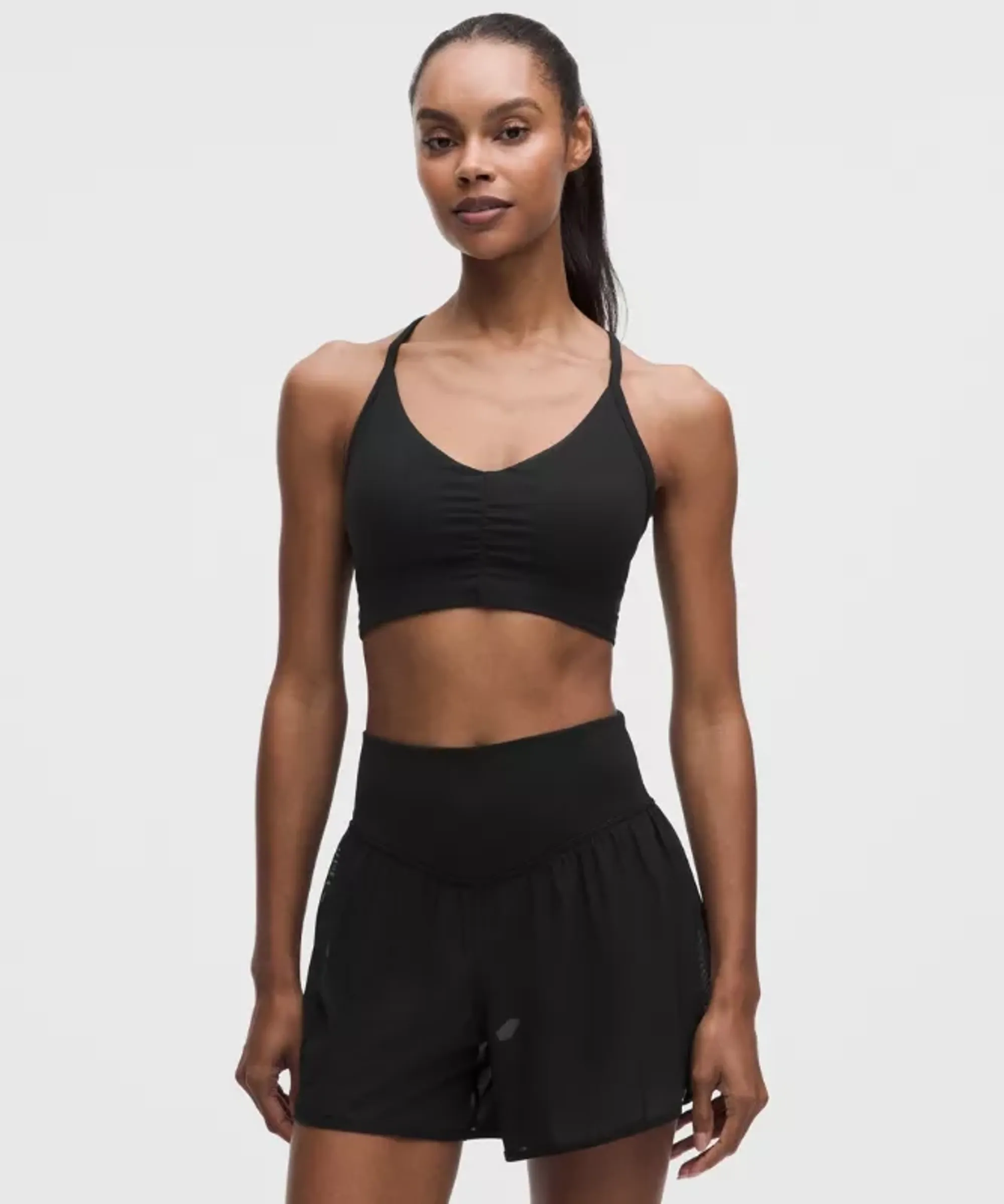 lululemon – Women's Flow Y Ruched Sports Bra Light Support, B/C Cup – Color Black – Size 2XS