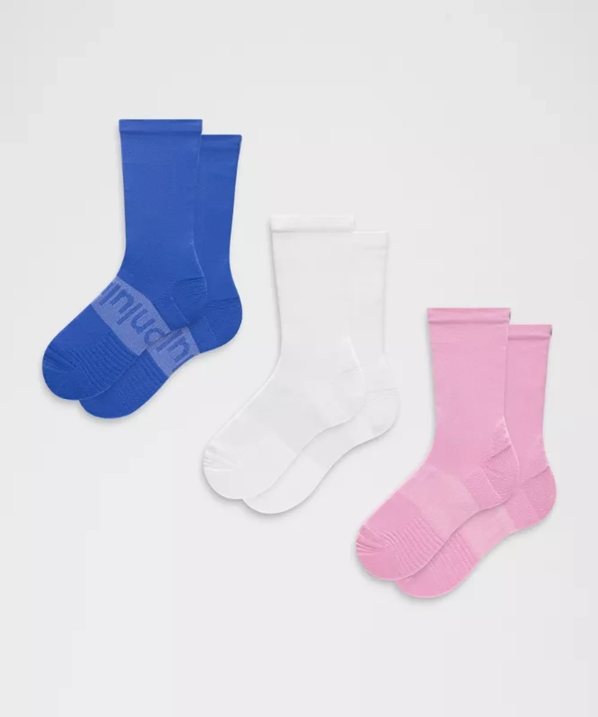lululemon – Power Stride Crew Socks 3 Pack – Color Blue/White/Pink – Size Small