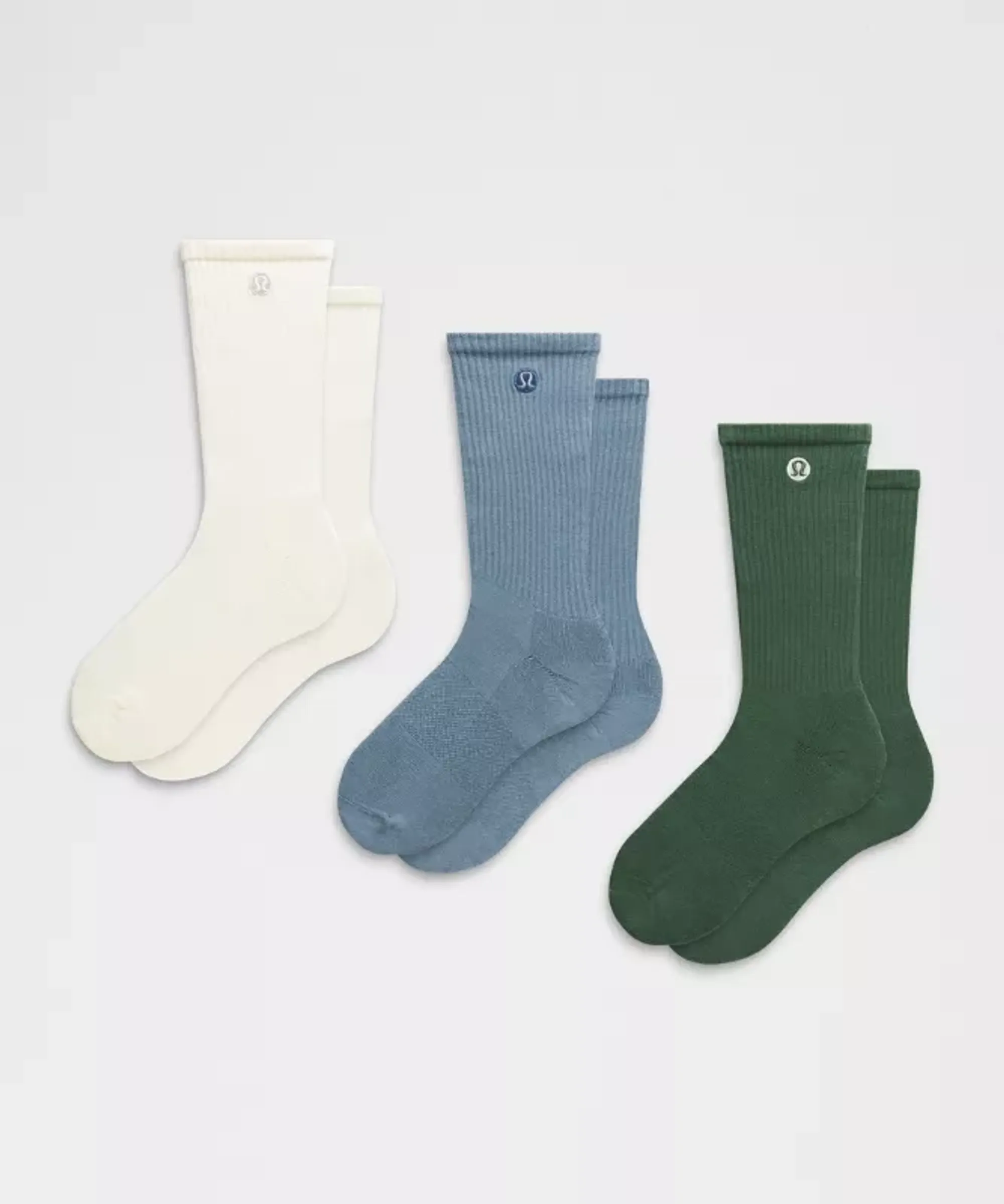 lululemon – Daily Essential Crew Socks 3 Pack – Color Blue/White/Green – Size Medium