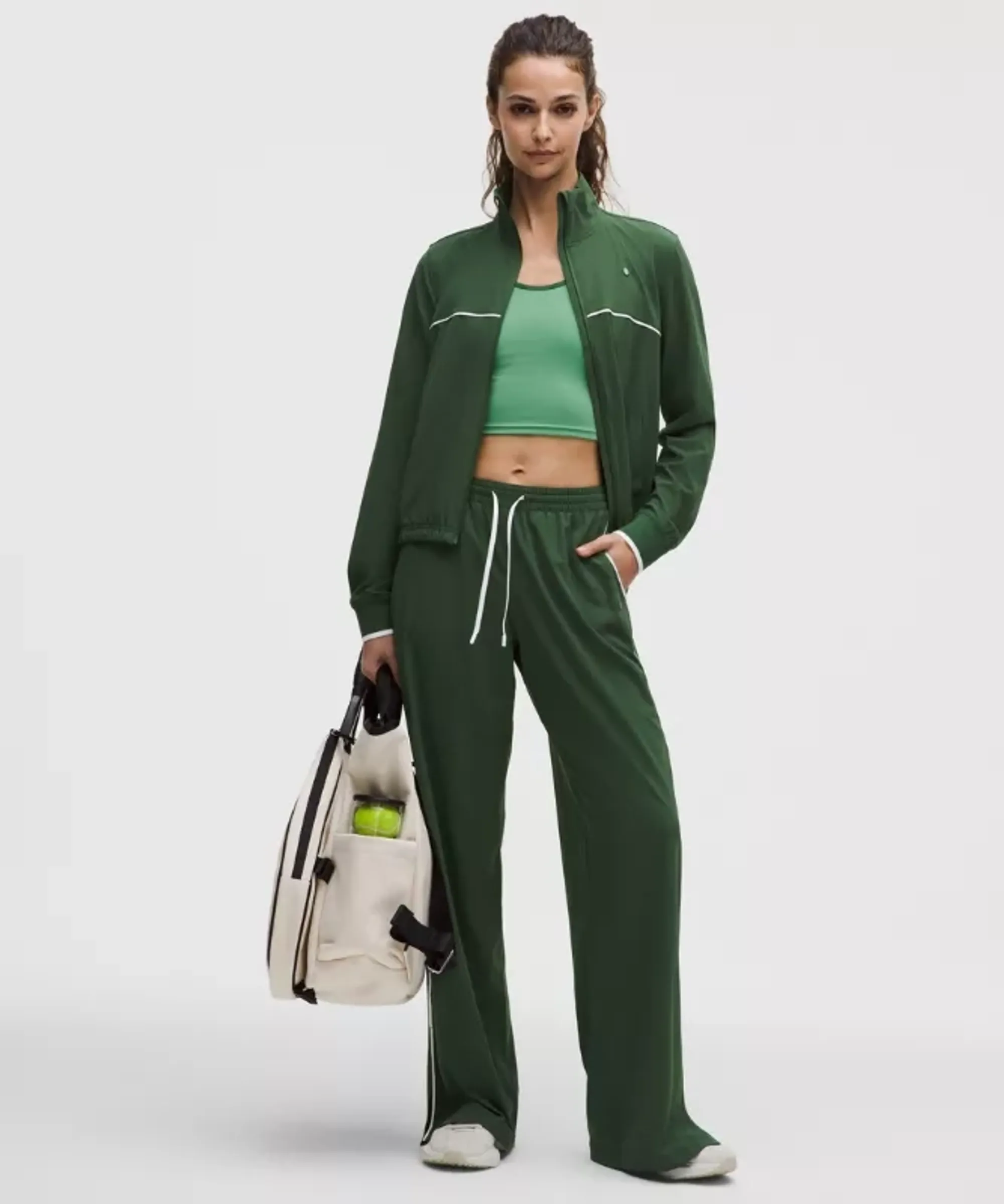 lululemon – Women's Court Rival Wide-Leg Track Pants Regular – Color White/Green – Size 14