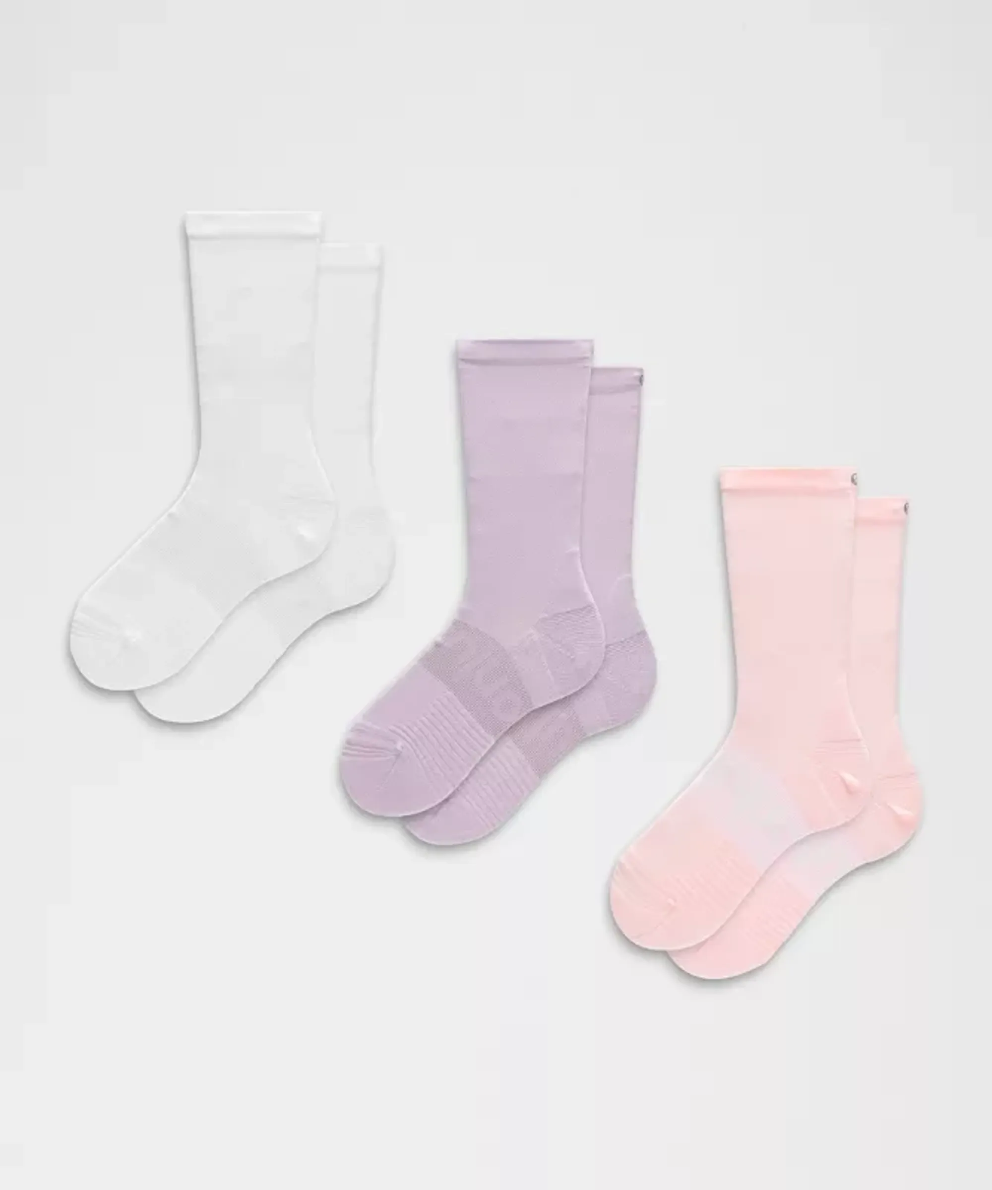 lululemon – Power Stride Crew Socks 3 Pack – Color Pink/White/Purple – Size XL