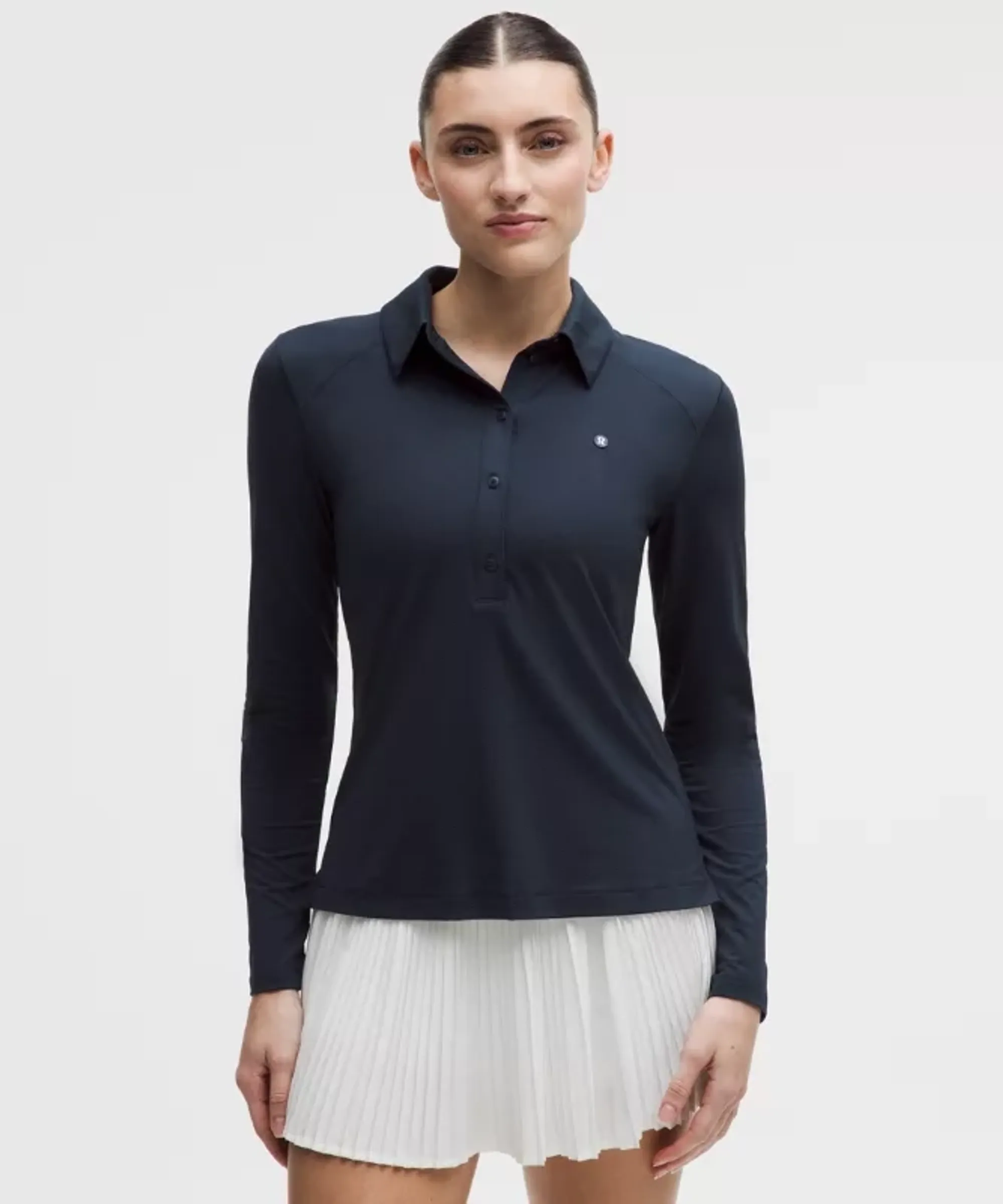 lululemon – Women's Quick-Dry Long-Sleeve Polo Shirt Straight Hem – Color Blue – Size 14