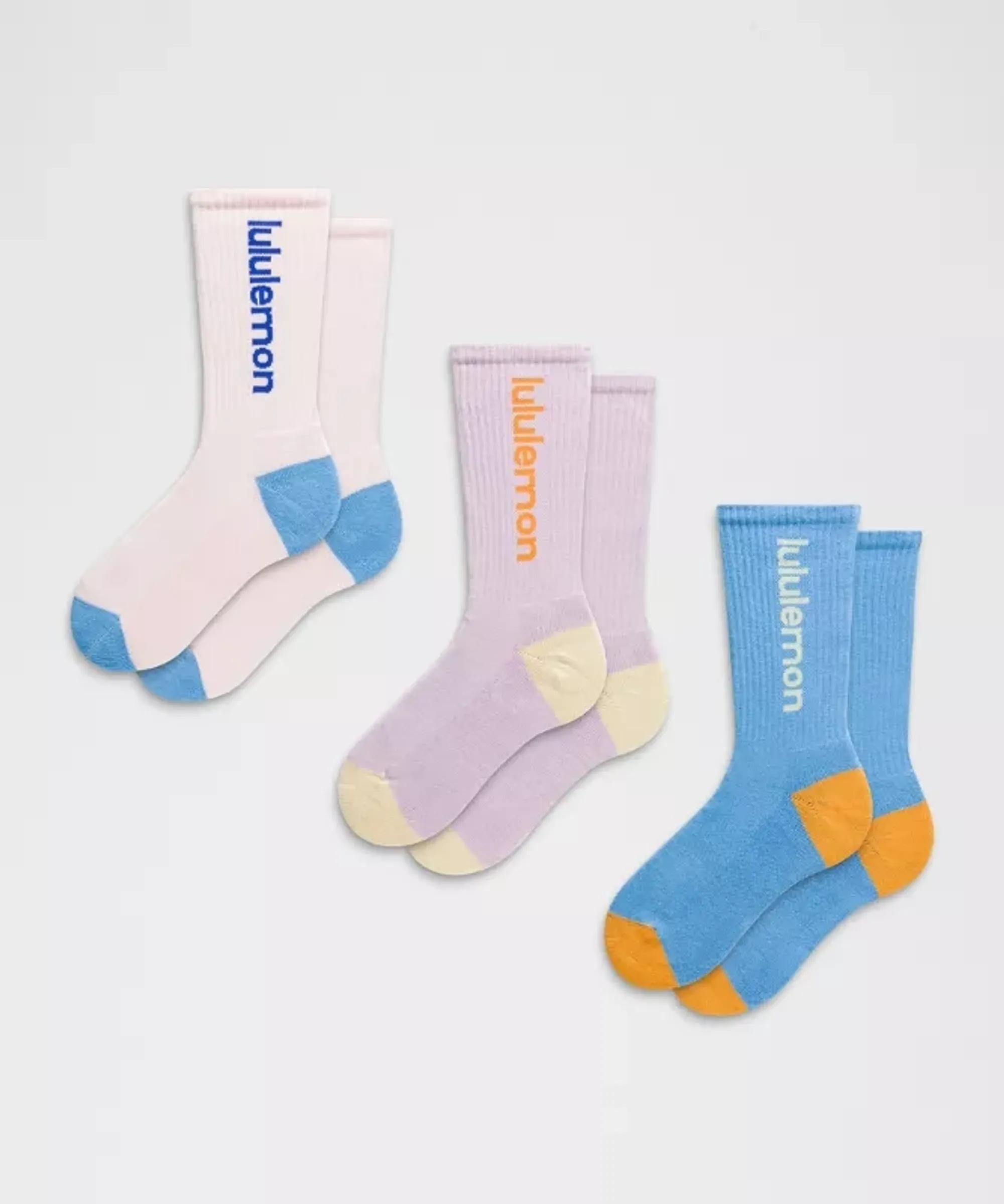 lululemon – Daily Essential Crew Socks Wordmark 3 Pack – Color Pink/Purple/Blue – Size Large