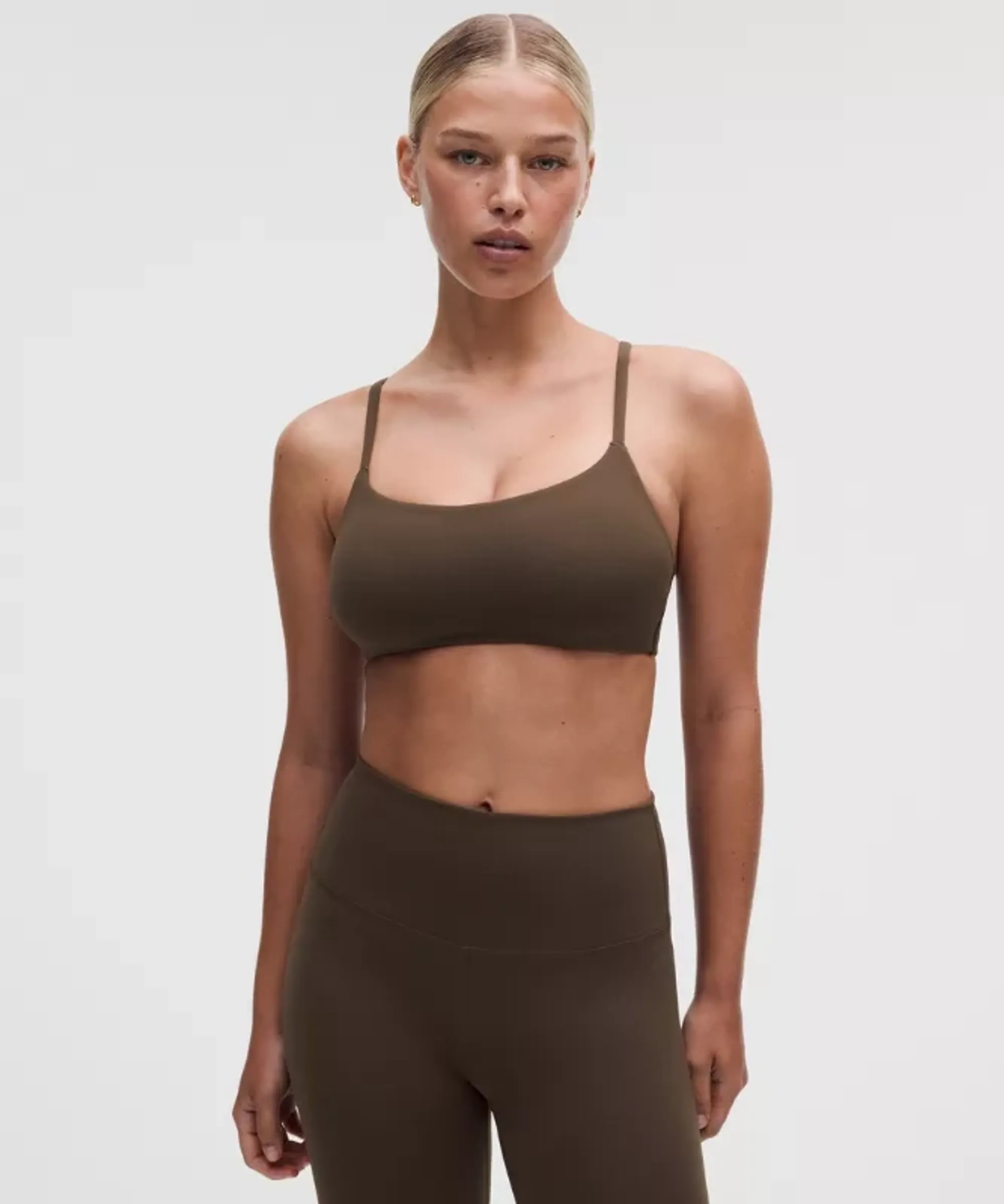 lululemon – Women's Wunder Train Strappy Racer Sports Bra Light Support, C/D Cup – Color Brown – Size 4