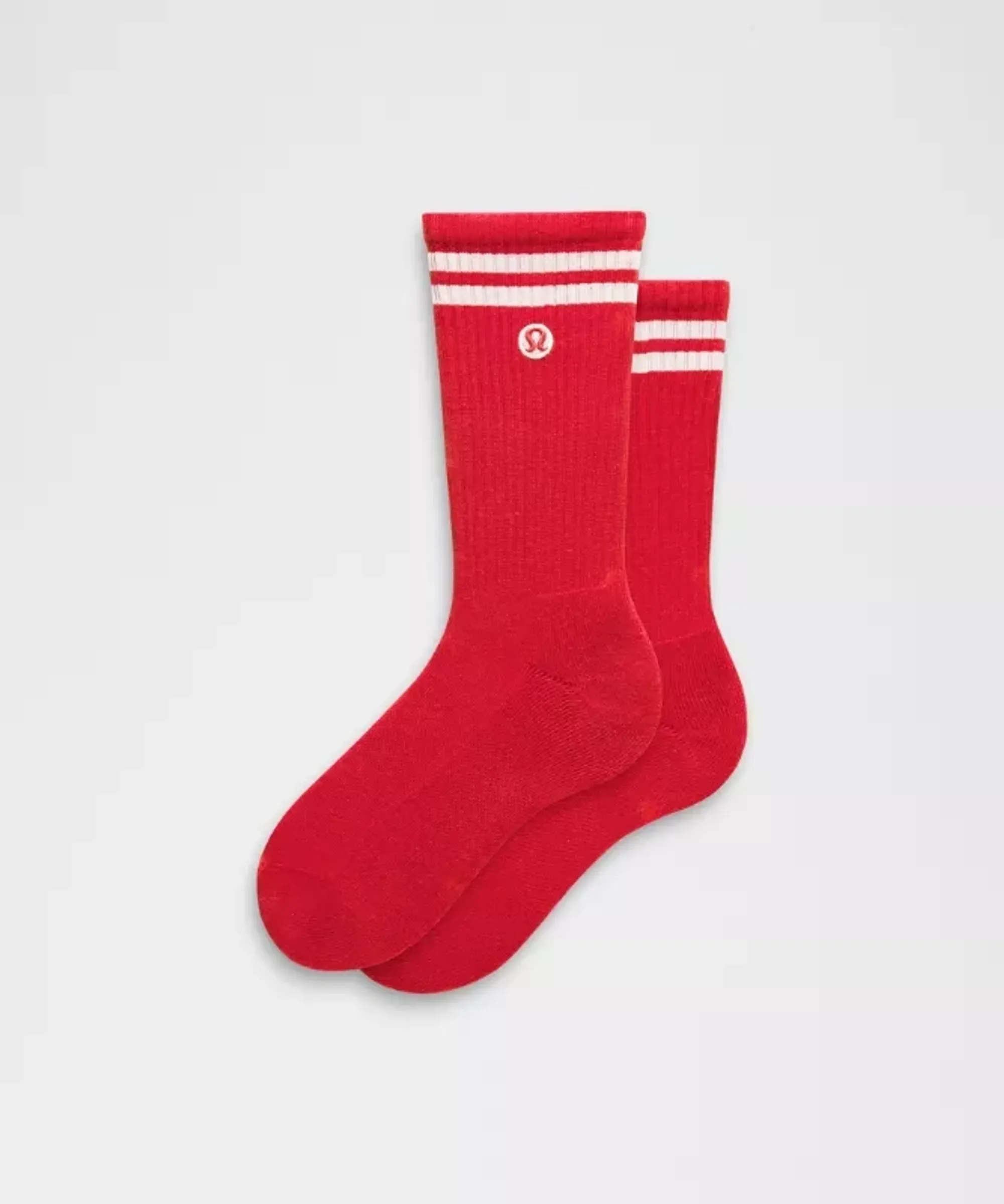 lululemon – Daily Essential Crew Socks Stripe – Color Red/White – Size Medium