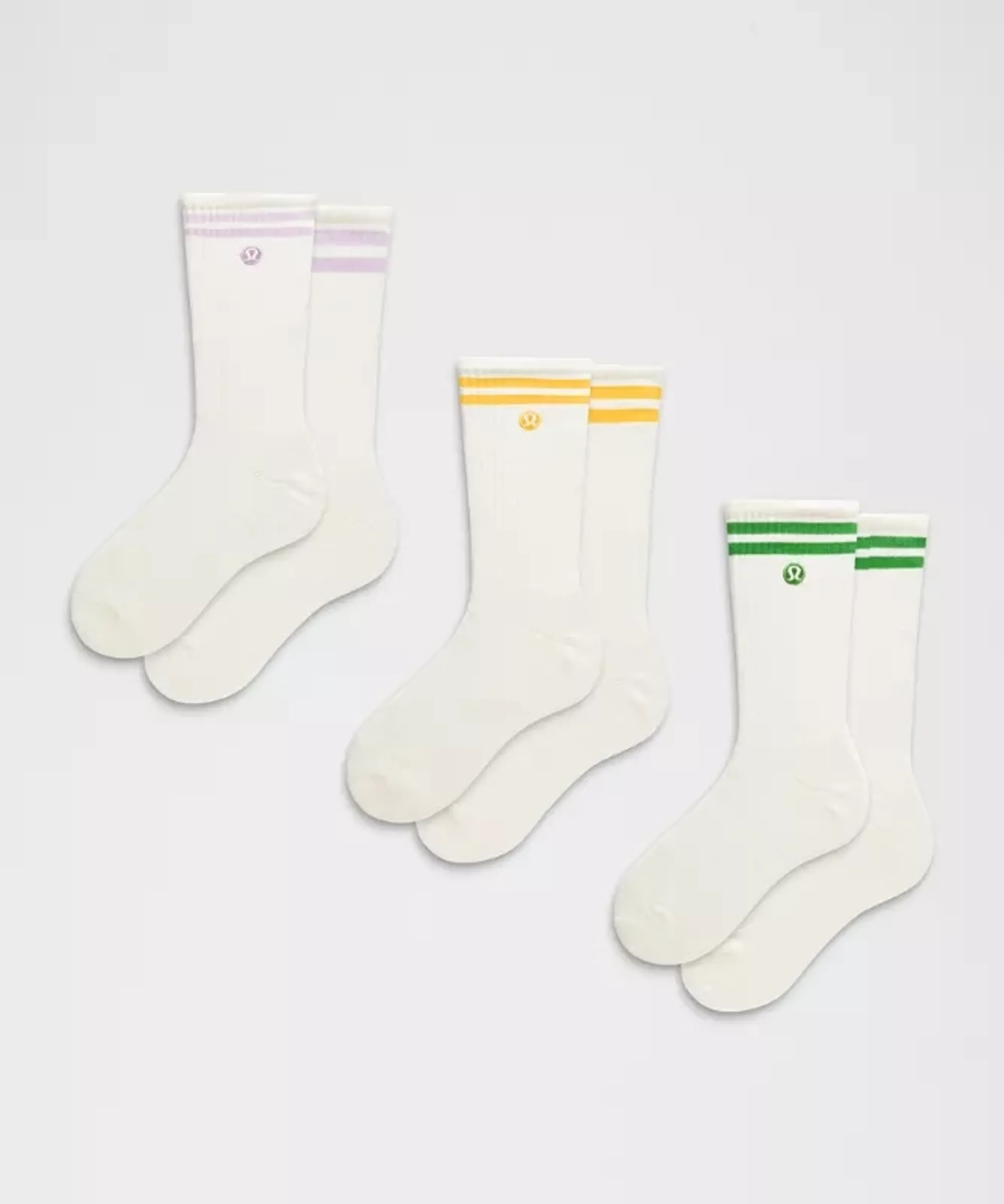 lululemon – Daily Essential Crew Socks 3 Pack Stripe – Color White – Size Large