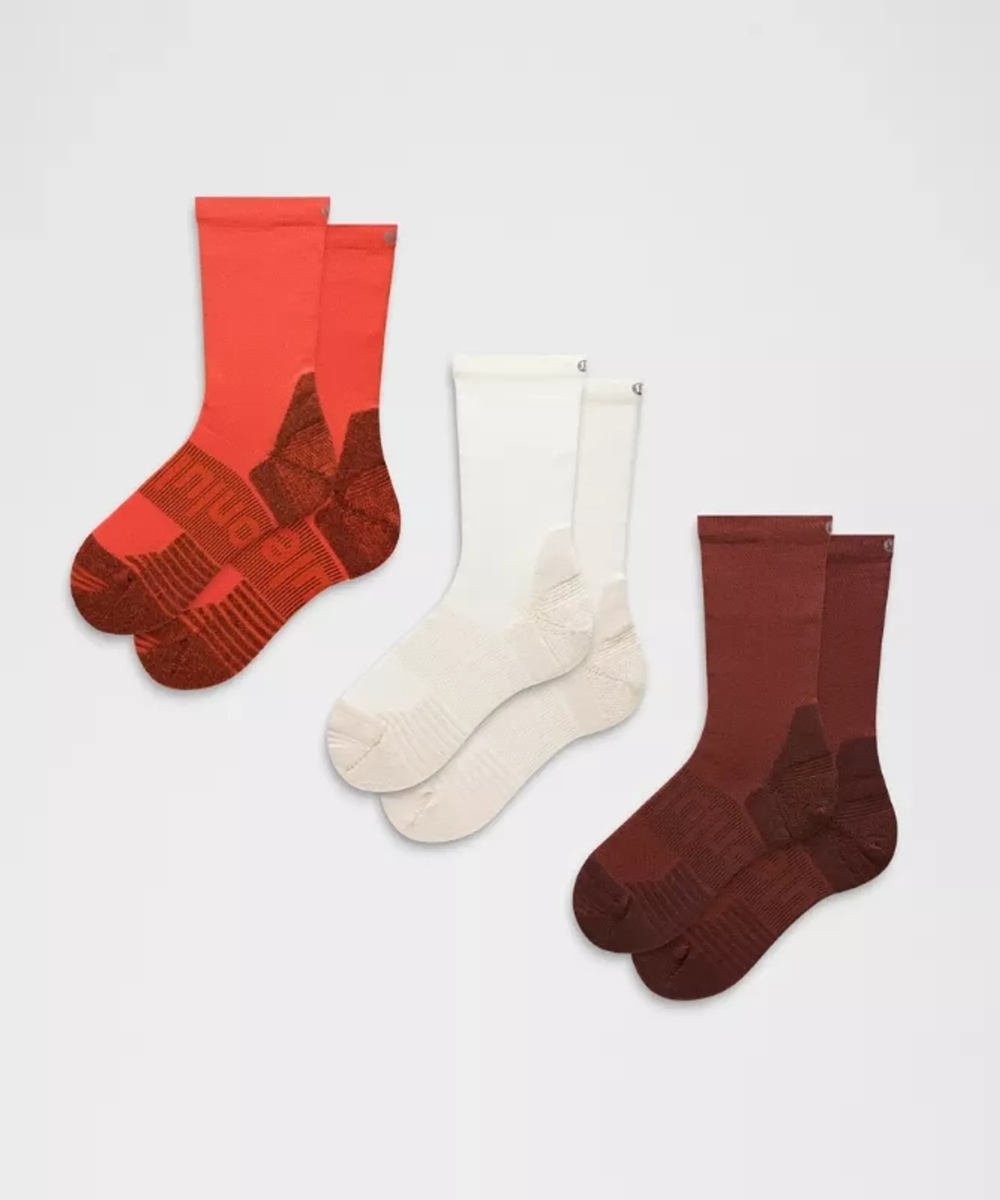 lululemon – Power Stride Cushion Crew Socks 3 Pack – Color Red/White/Burgundy – Size Large