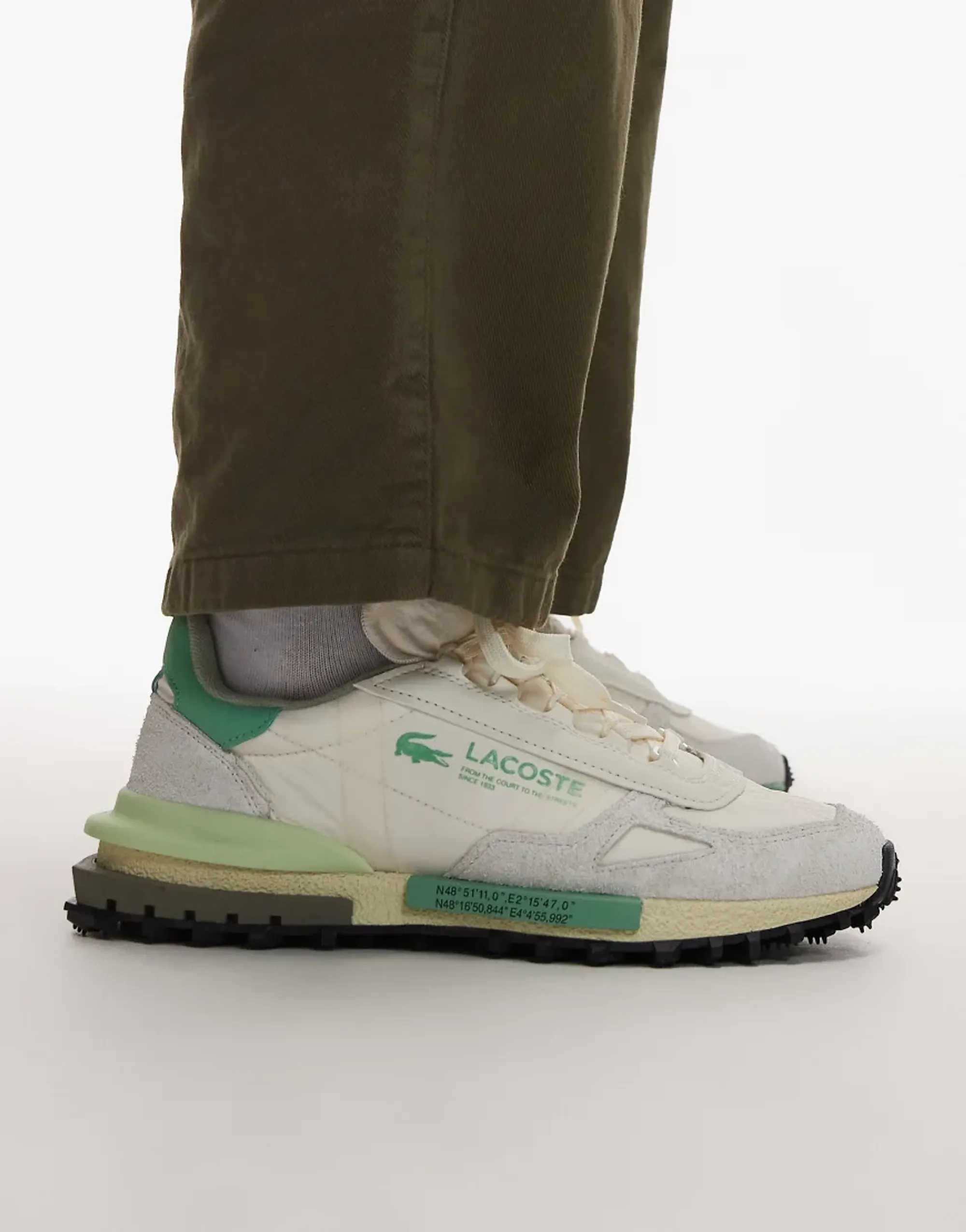 Lacoste Elite Active Trainers In Off White/Green