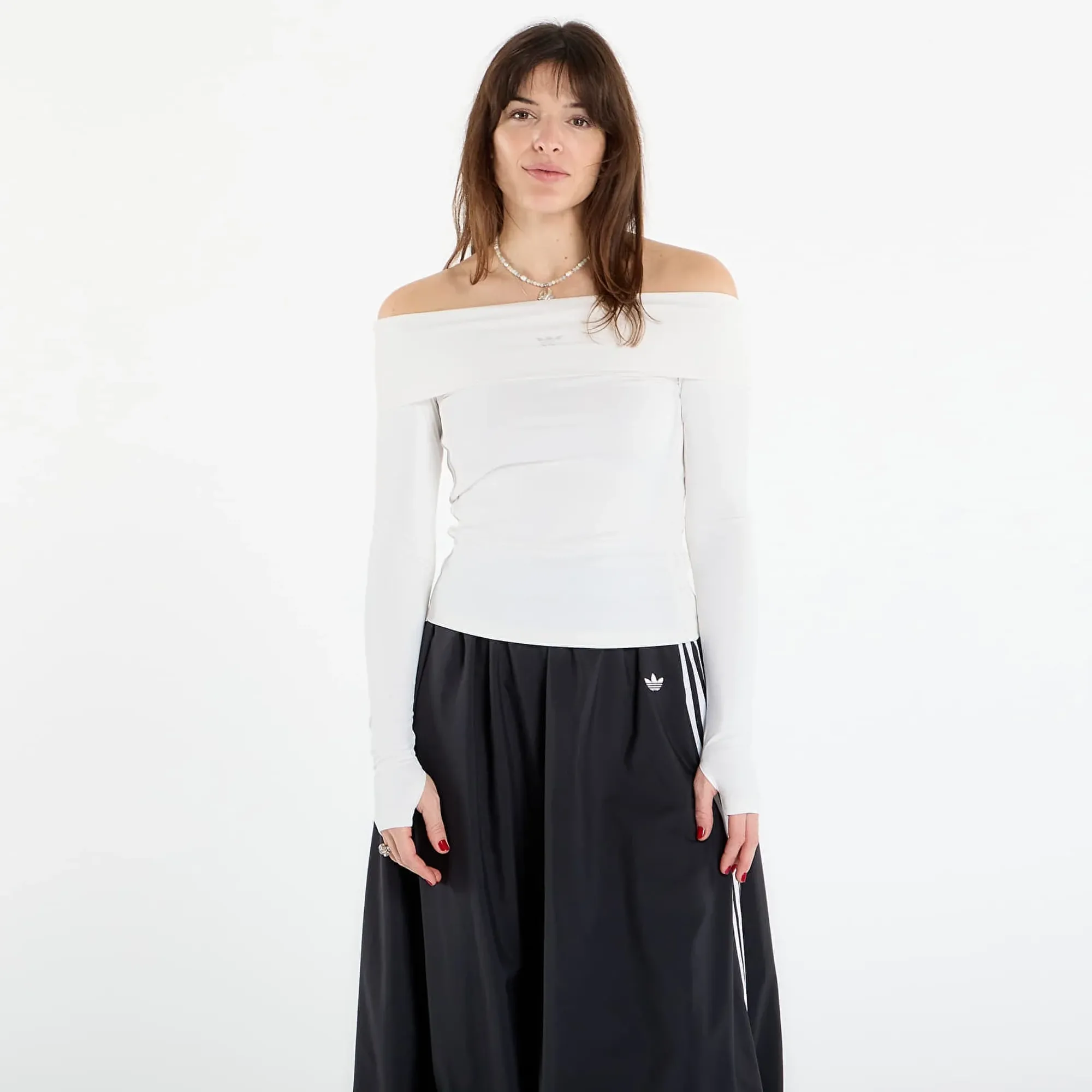 T-Shirt Adidas Off-Shoulder Long Sleeve Long-Sleeve Top Cloud White M