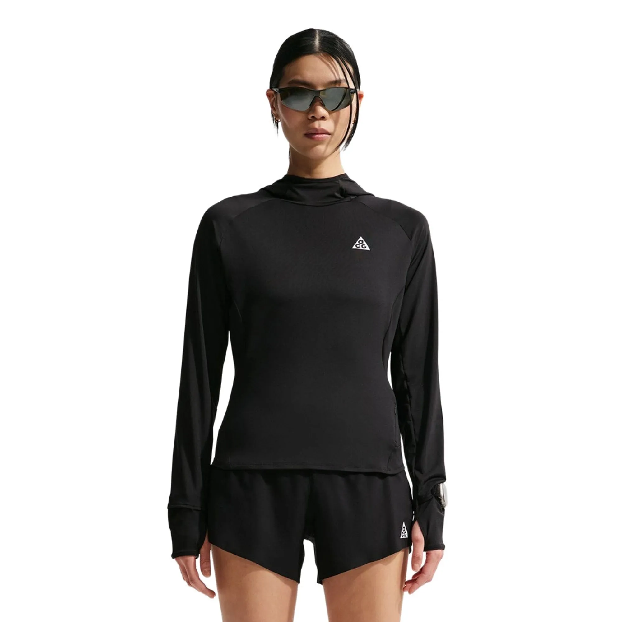 T-Shirt Nike Acg Women's Uv-Resistant Hooded Trail Running Mid-Layer Top Black/ Black/ Summit White Xs