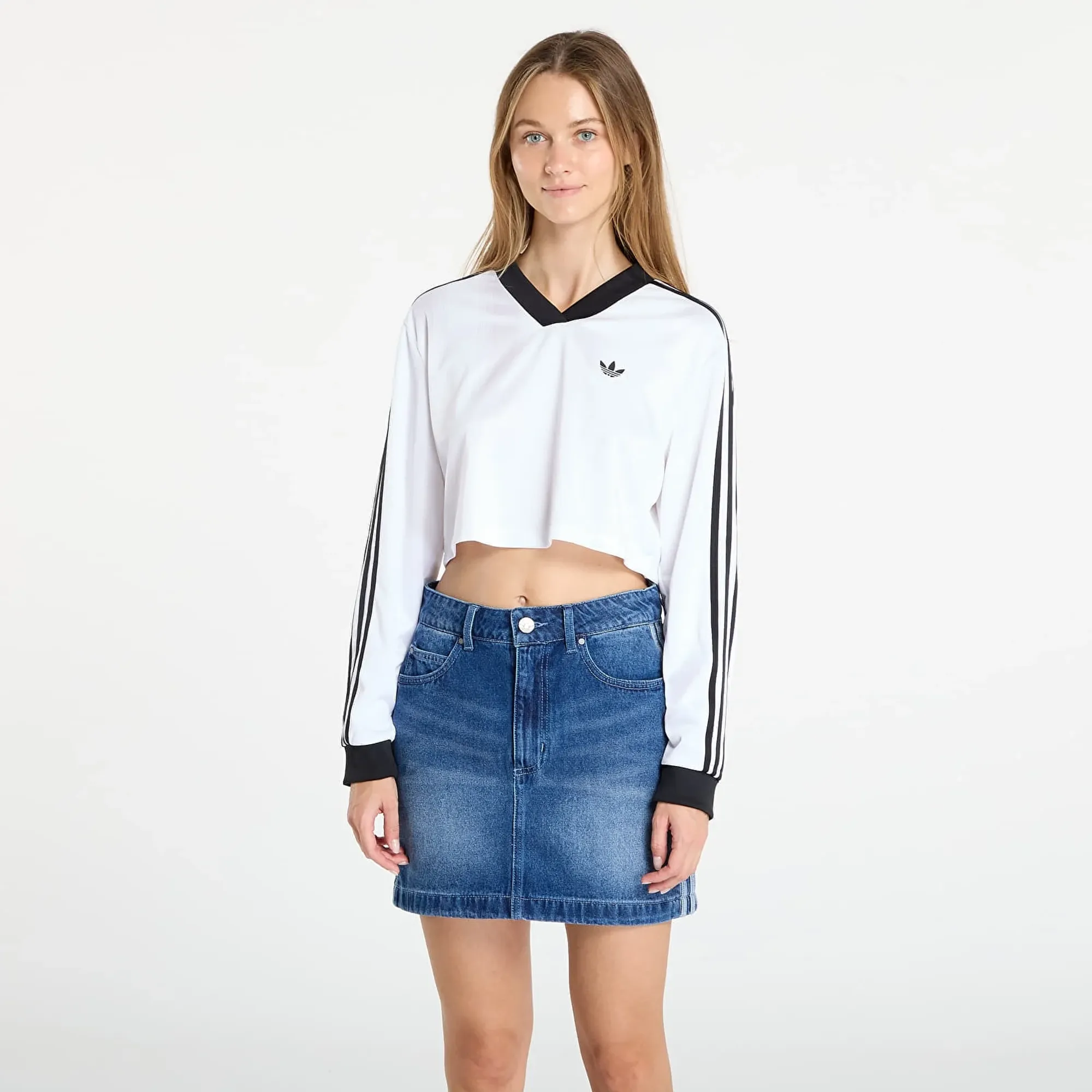 T-Shirt Adidas Adicolor Football Jacquard Crop Long-Sleeve Top White L
