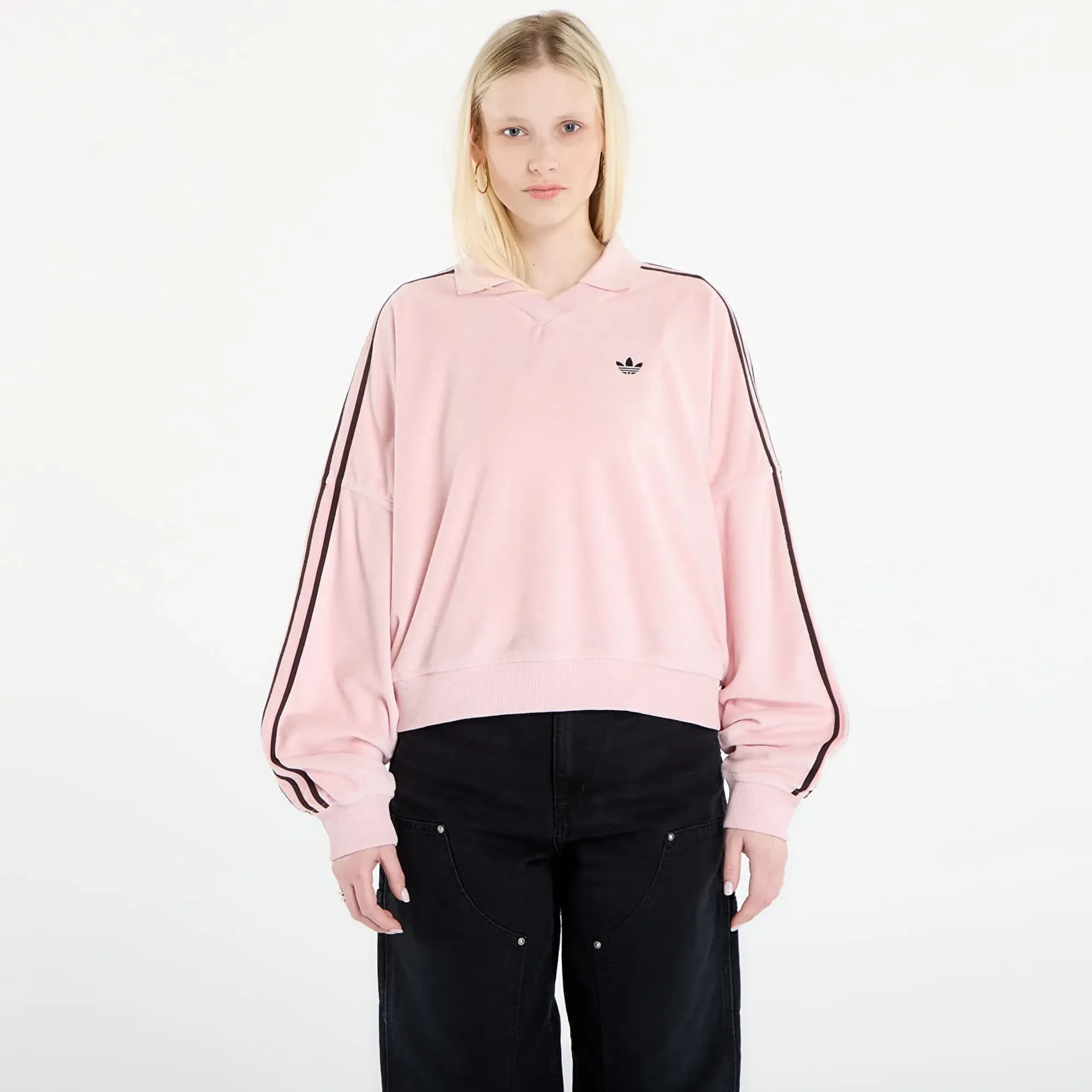 T-Shirt Adidas Terry Towel V Neck Long Sleeves Polo Shirt Sandy Pink Xs