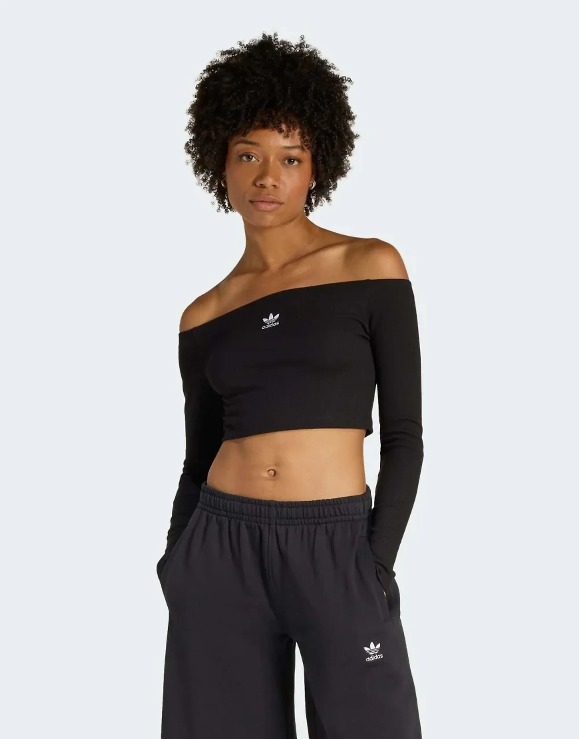 T-Shirt Adidas Essentials Rib Off Shoulder Long-Sleeve Top T-Shirt Black S