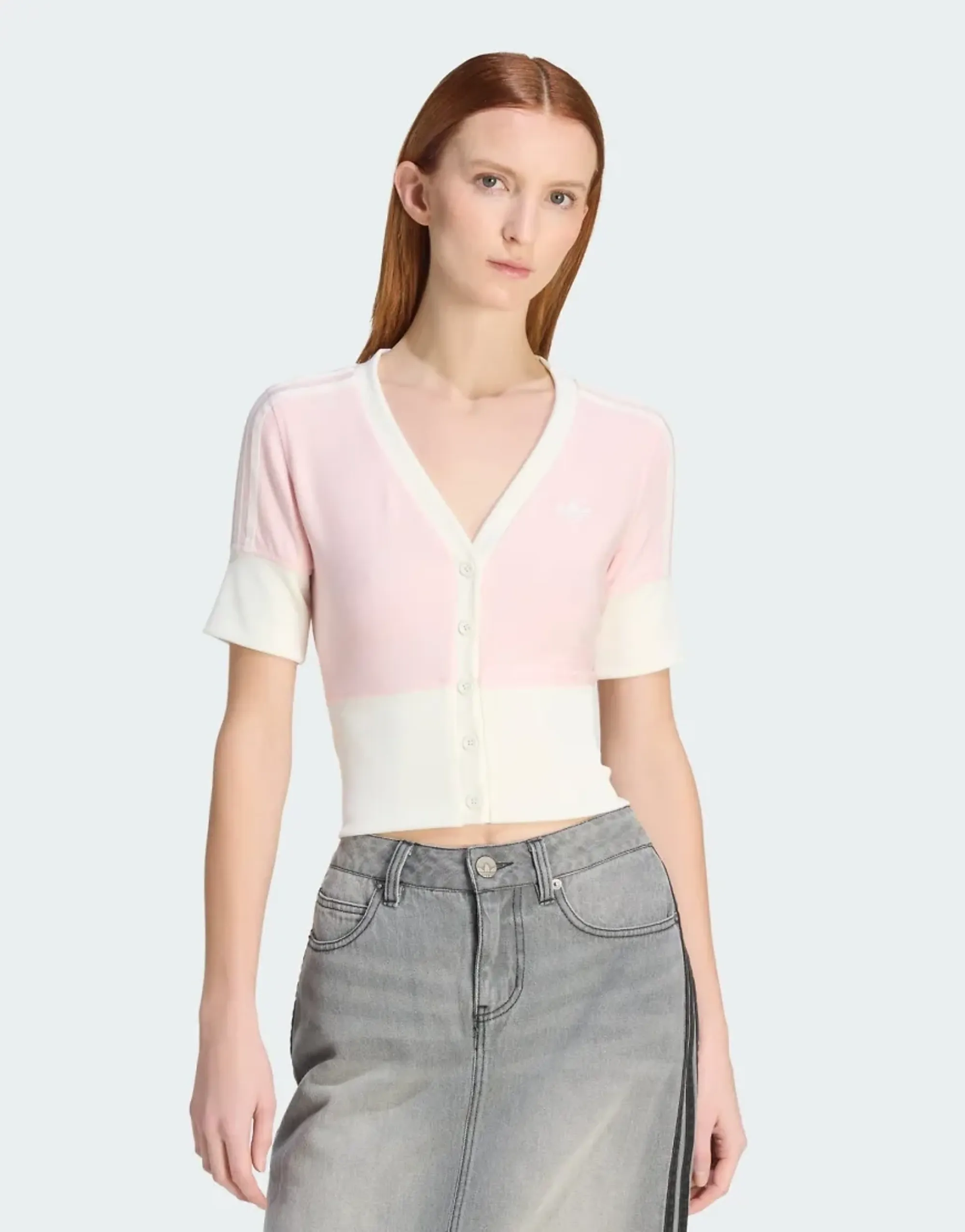 T-Shirt Adidas V-Neck Shirt With Buttons Sandy Pink M