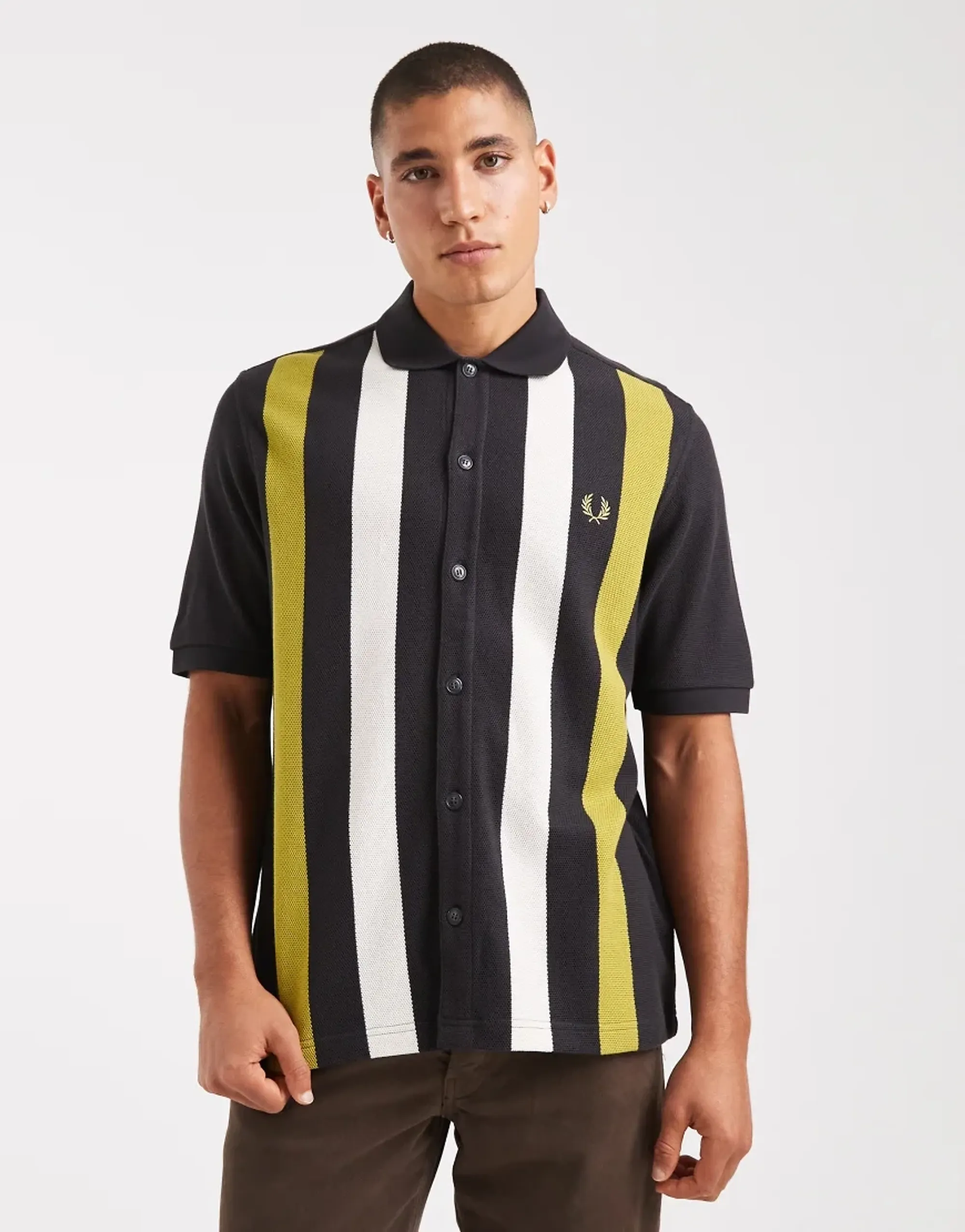 T-Shirt Fred Perry Vertical Stripe Polo Shirt Anchor Grey M