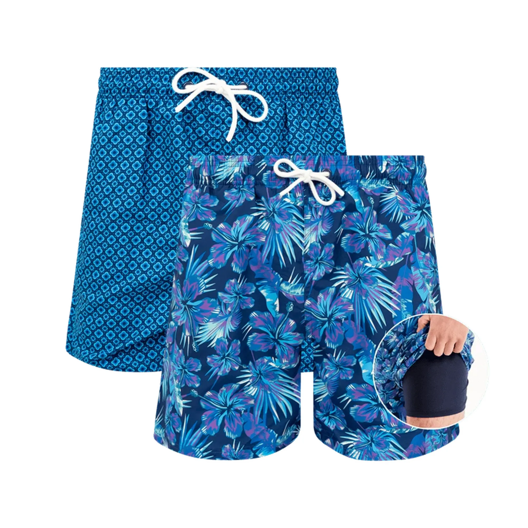 Navy & Tropical Bundle - Mens Compression Swim Shorts 2 Pack