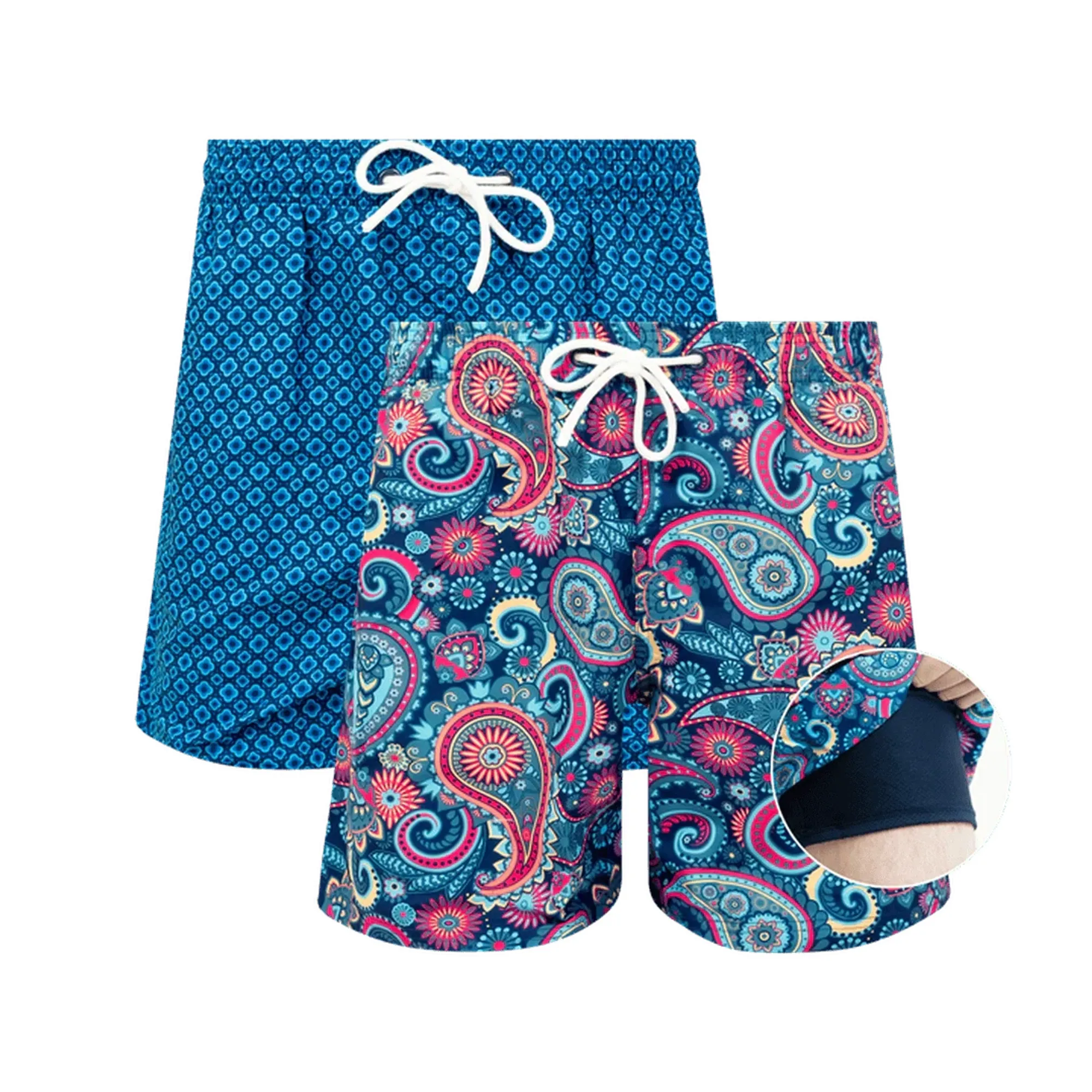 Navy & Fancy Pants Bundle - Mens Compression Swim Shorts 2 Pack