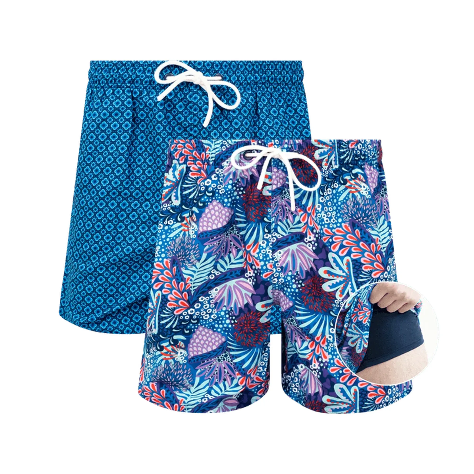 Navy & Coral Bundle - Mens Compression Swim Shorts 2 Pack